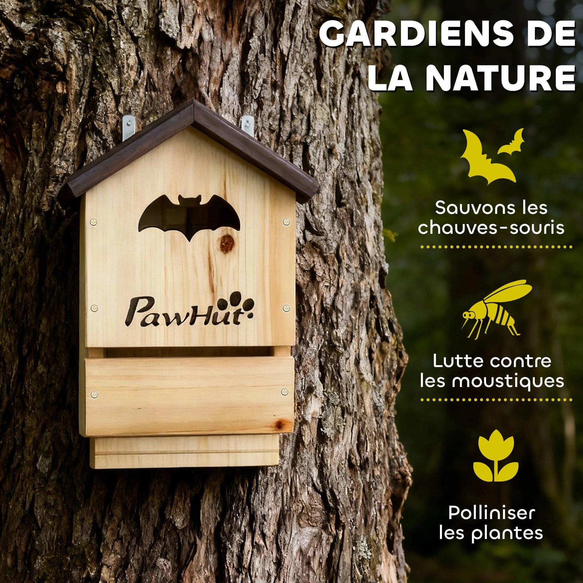 PawHut Lot de 3 Nichoirs Chauve Souris en Bois 21,5 x 11,5 x 34 cm
