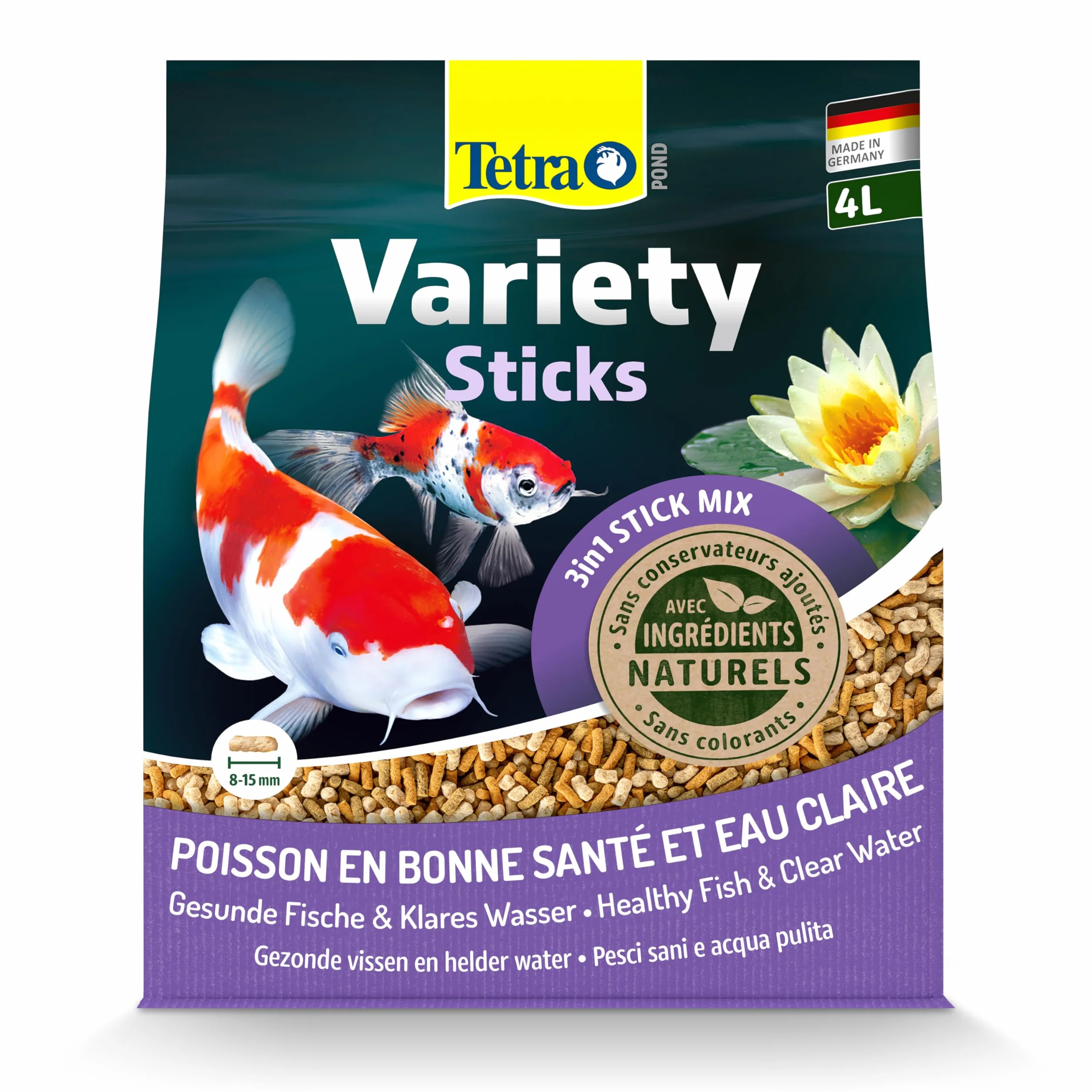 Tetra Pond Variety Sticks 4 L Aliments en Stick pour Poissons de Bassin Enrichis en Oligo-éléments Vitamines Caroténoïdes