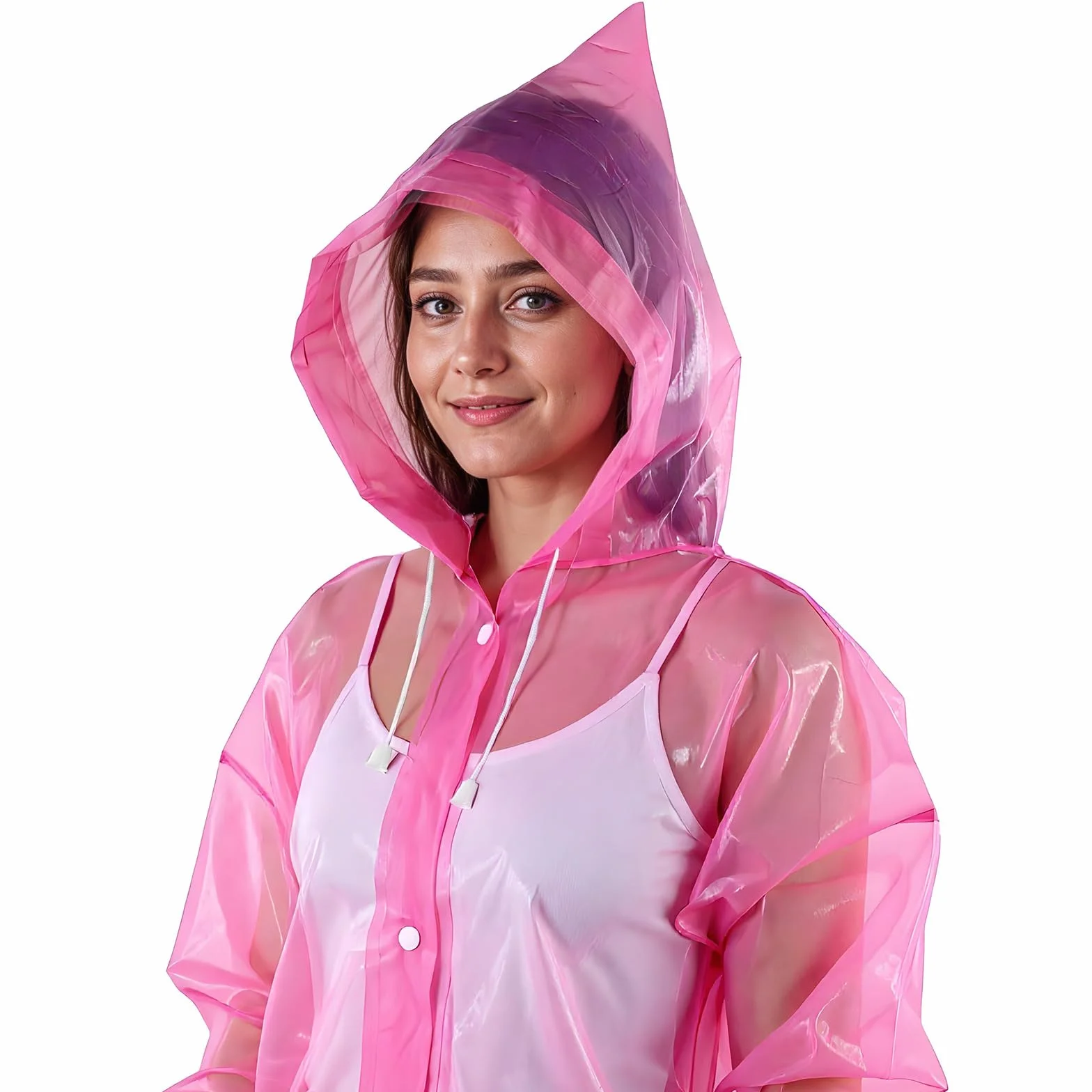 Ponchos roses pour femmes, poncho de pluie rose pour adultes, imperméable, réutilisable, épais, avec capuche et cordon de serrage