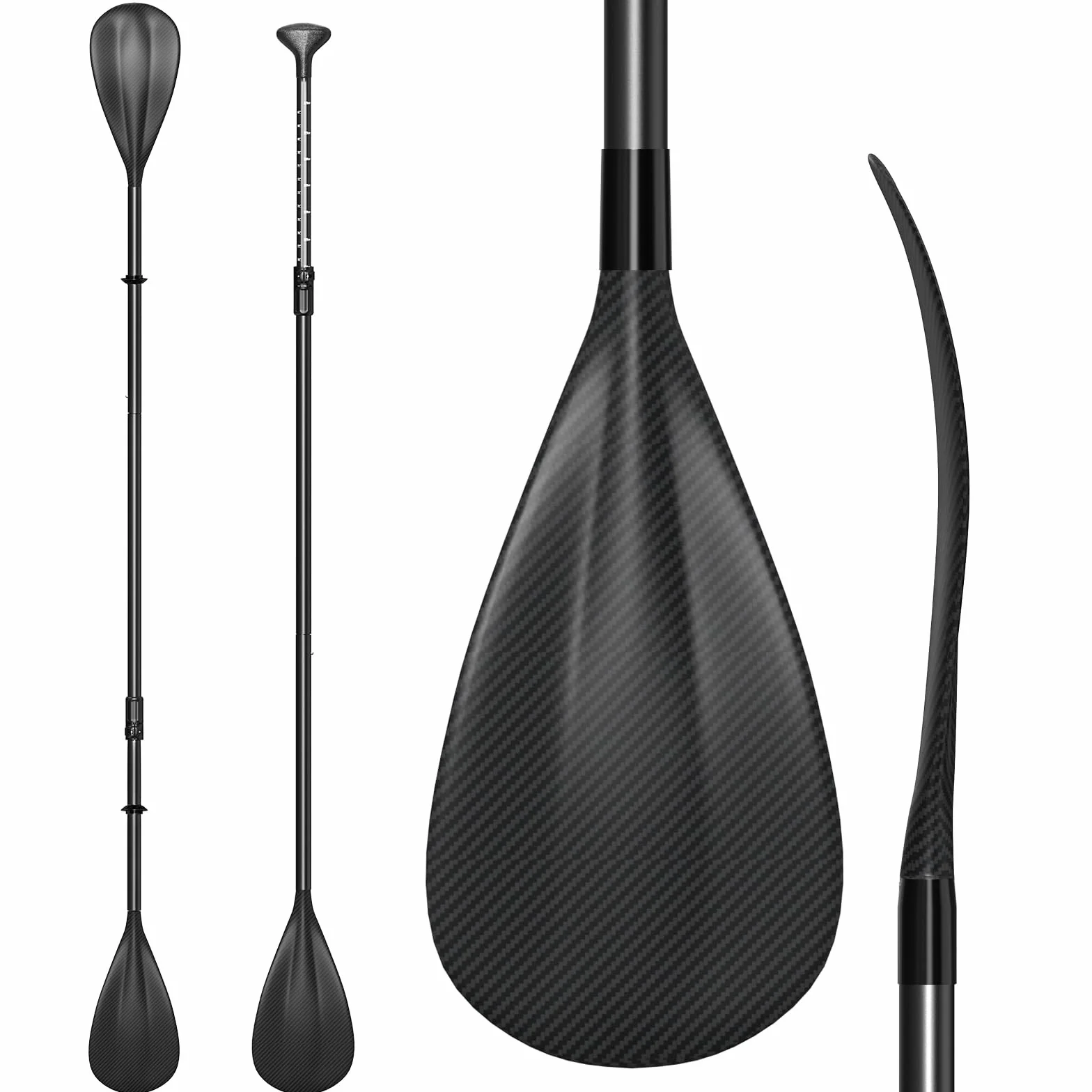 Pagaie Sup 2-en-1 [Carbone ou Aluminium], Pliable en 4 Parties et réglable, avec pales renforcées en PP, pour Kayak et Stand Up Paddle