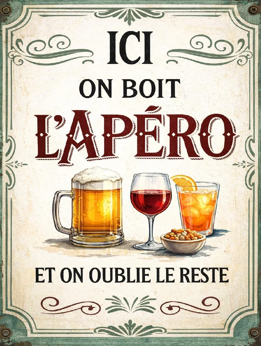 Plaque métal vintage humoristique cuisine bar 20x30 cm