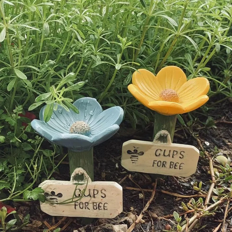 Station d'arrosage des abeilles en résine pour jardin, abreuvoir insectes pollinisateurs avec piquet stable