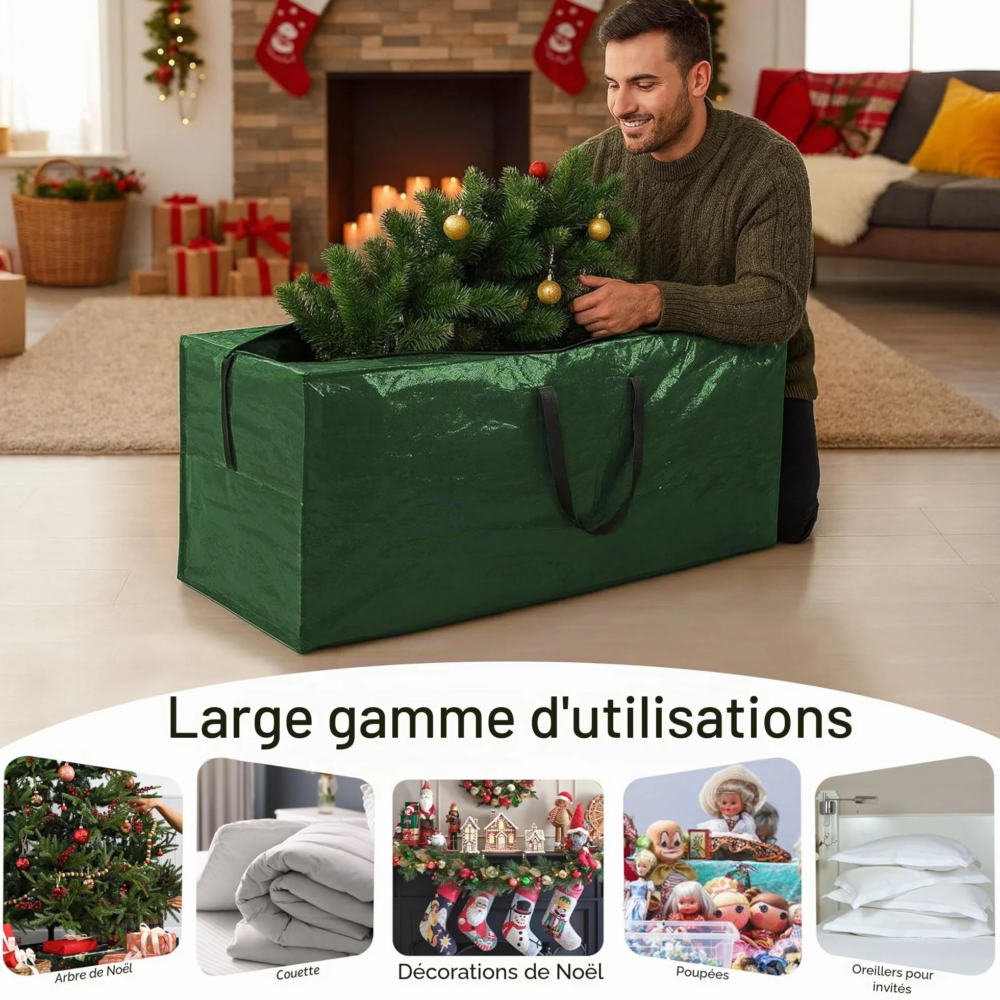 ARSUK Sac de rangement pour sapin de Noël 1,8 m 2,1 m extra large poignées renforcées double fermeture éclair