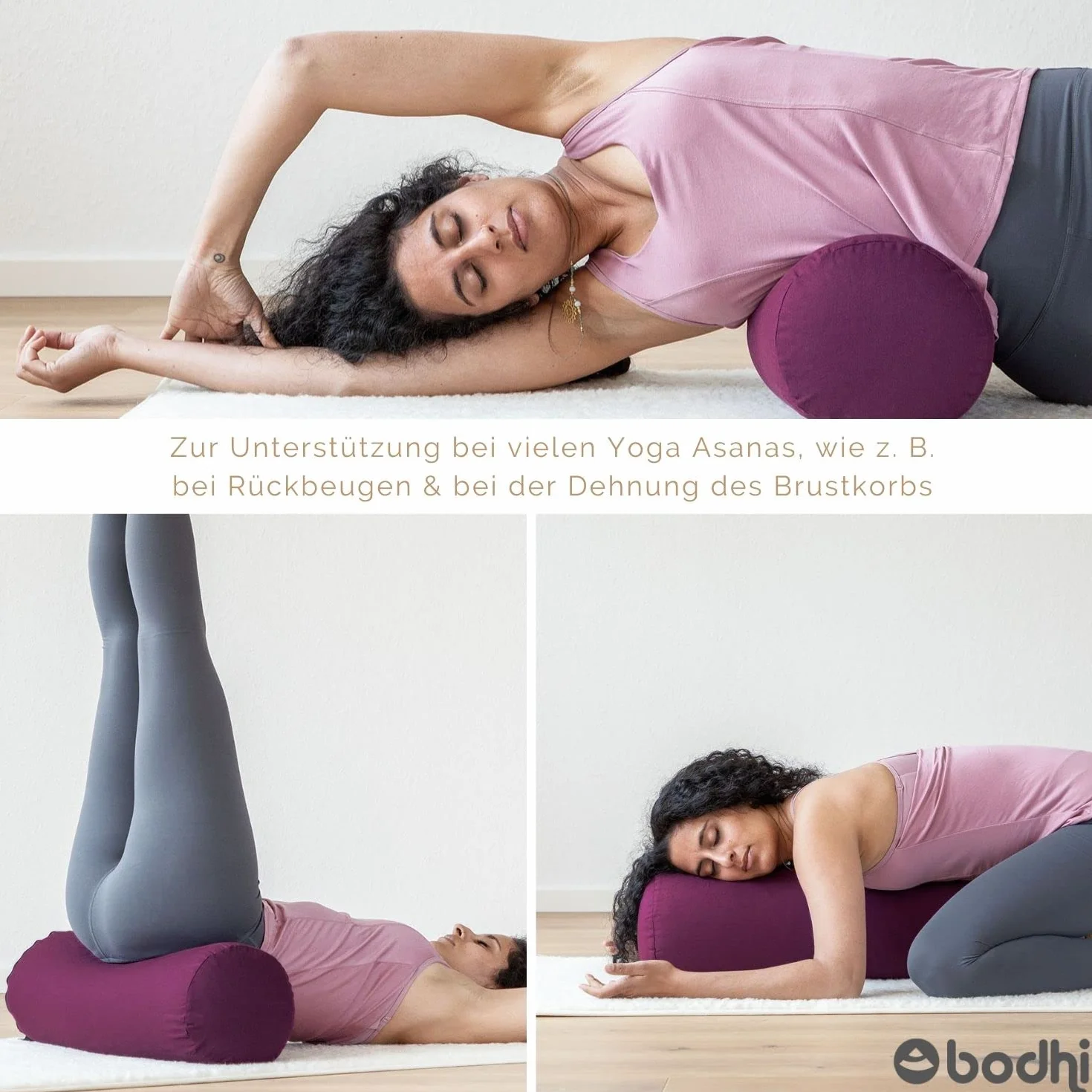 Coussin bolster de yoga BASIC env. 65 x 23 cm, coton robuste, housse amovible, lavable à 30°C, passant pour le transport, remplissage et couleur au choix