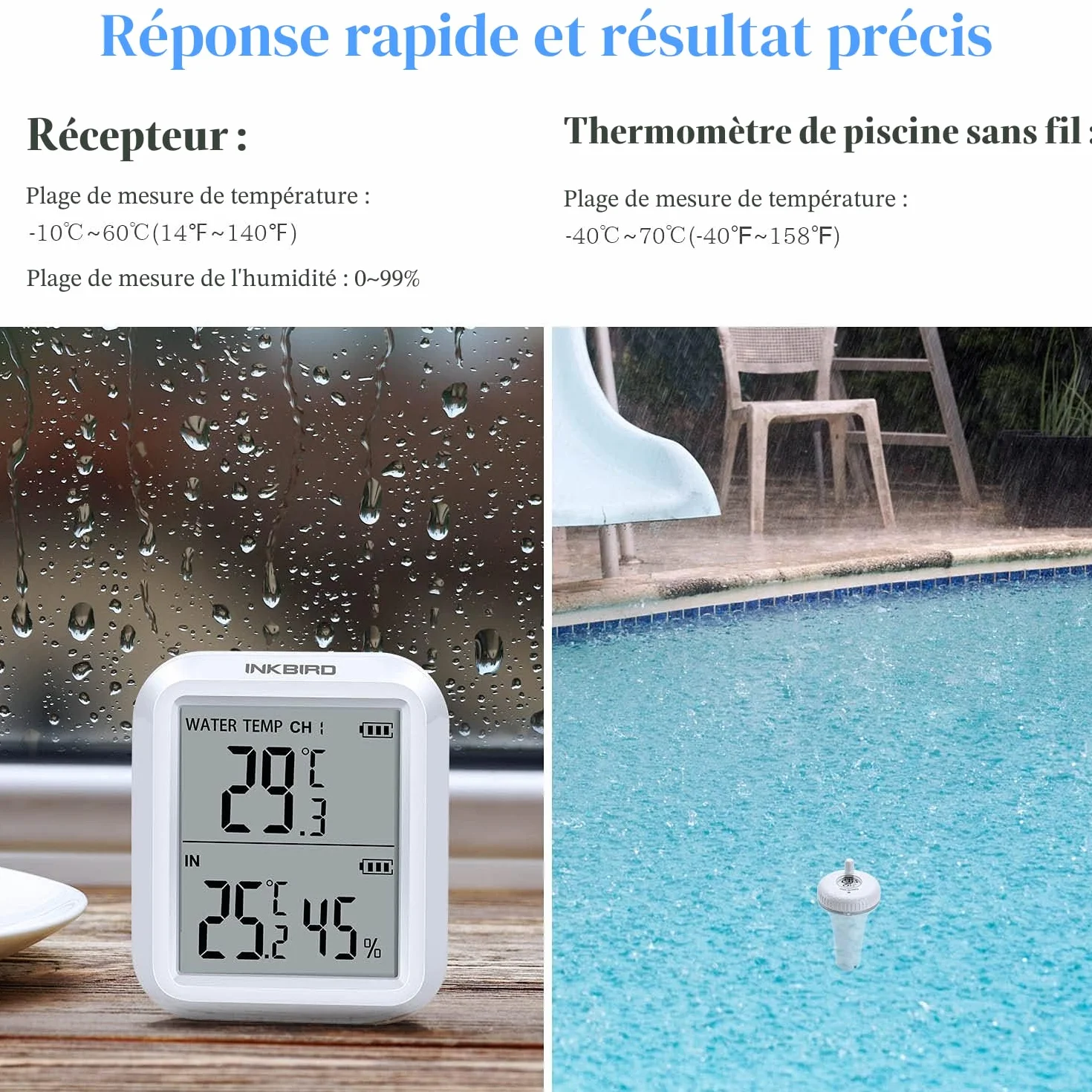 Inkbird Termometr Pływający Basen Bezprzewodowy LCD Cyfrowy Zewnętrzny Wewnętrzny Akwarium SPA Staw