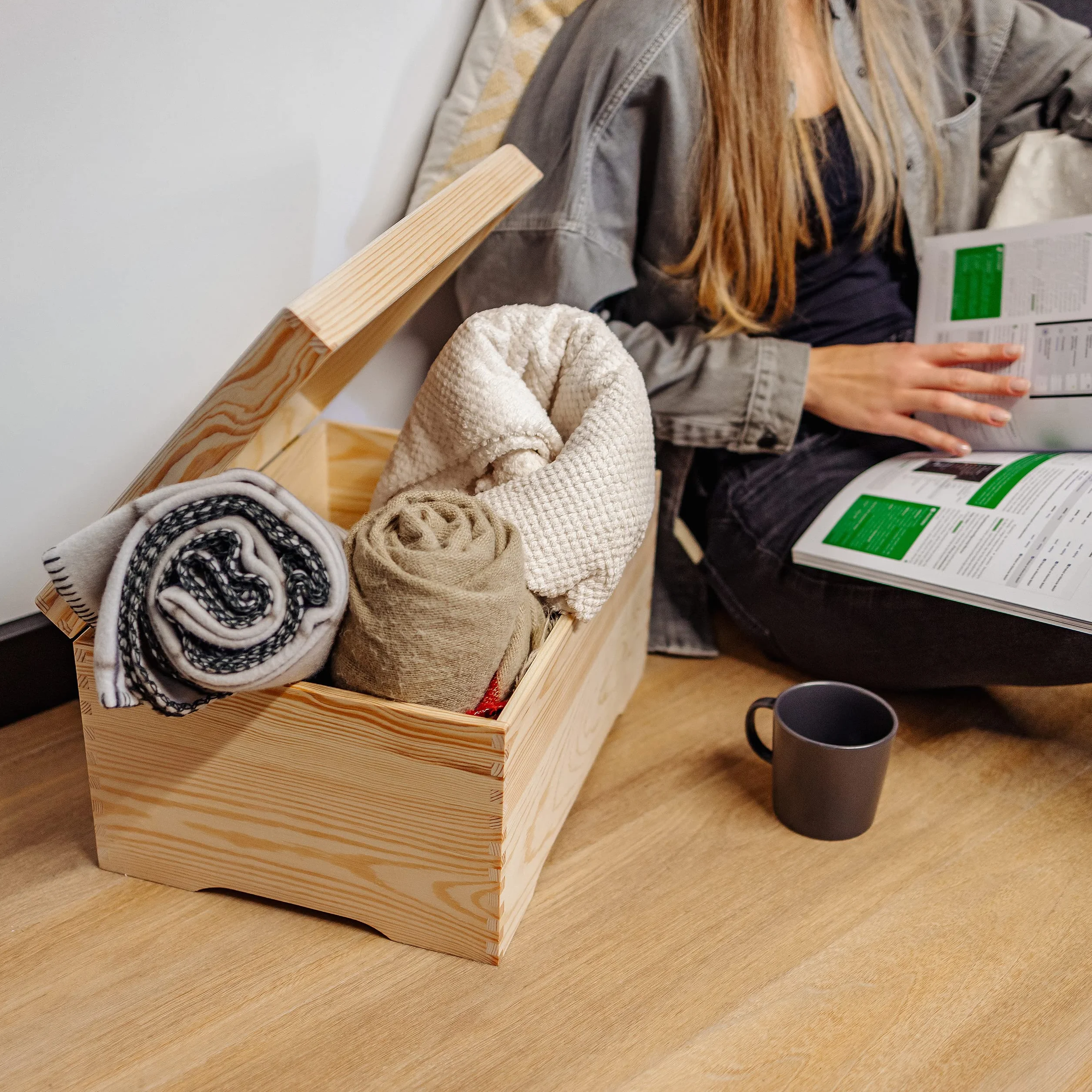 Creative Deco XXL Grande Coffre Rangement en Bois 40 x 30,5 x 24 cm avec Couvercle Organiseur Bureau Noël