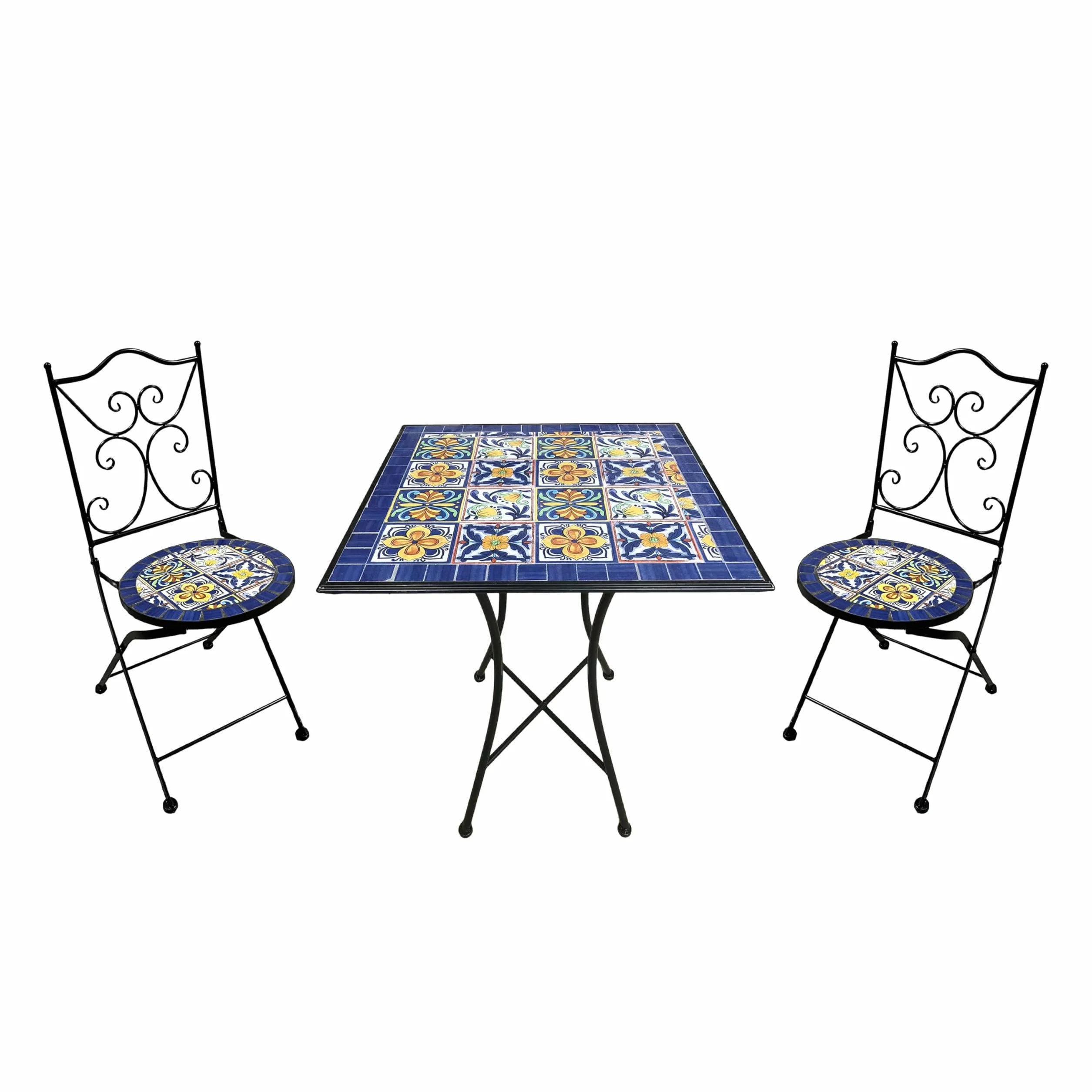 AXI Camilla Table et Chaise Bistrot Jardin Extérieur Mosaique Bleu Mediterrannéen