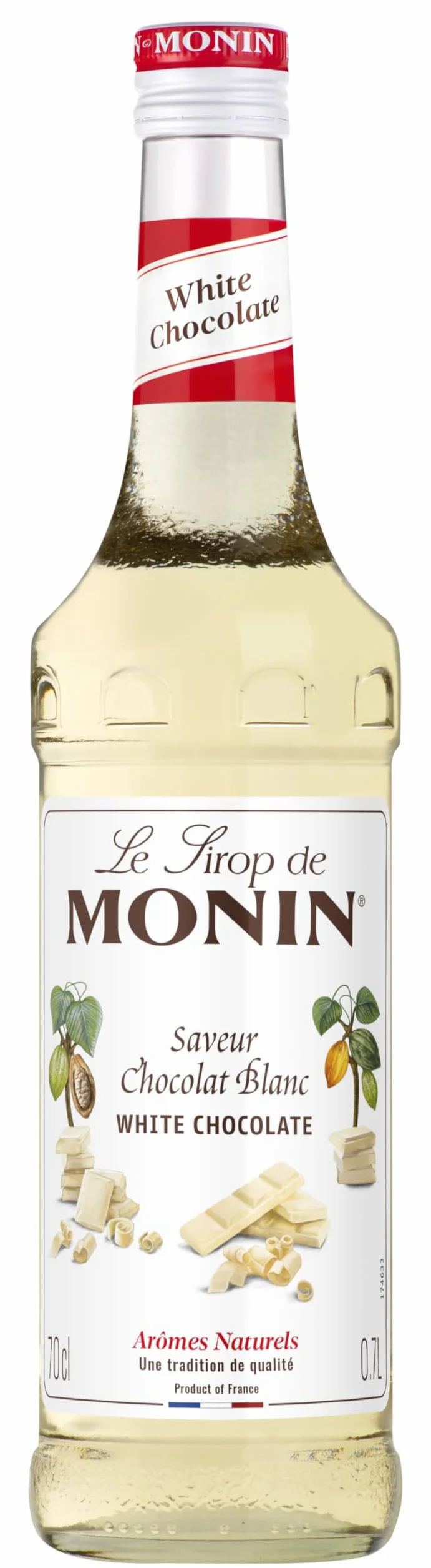 MONIN - Sirop Saveur Chocolat Blanc - Pour Café, Chocolat Chaud, Capuccino ou Latte - Arômes Naturels - Bouteille en Verre - 70 cl