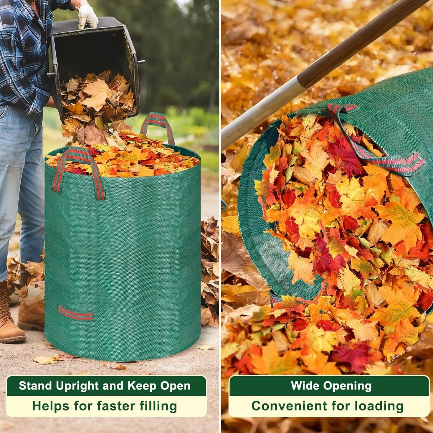 Sac Jardin 200L Vert Déchets Végétaux Pliable Réutilisable avec Poignées 3 Pièces