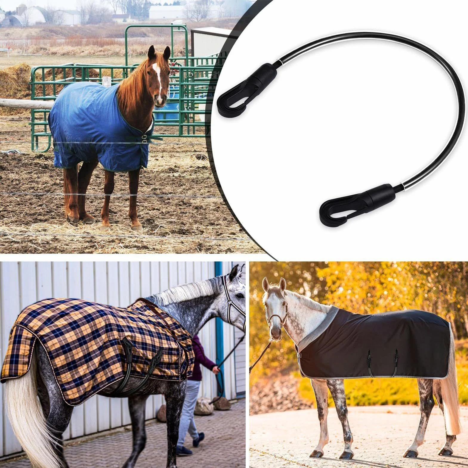 Sangle de queue pour couverture de cheval - 4 pièces - Accessoires d'équitation élastiques - Couverture de cheval - Courroie de queue - Pour entraîneurs, personnel d'écurie, école d'équitation