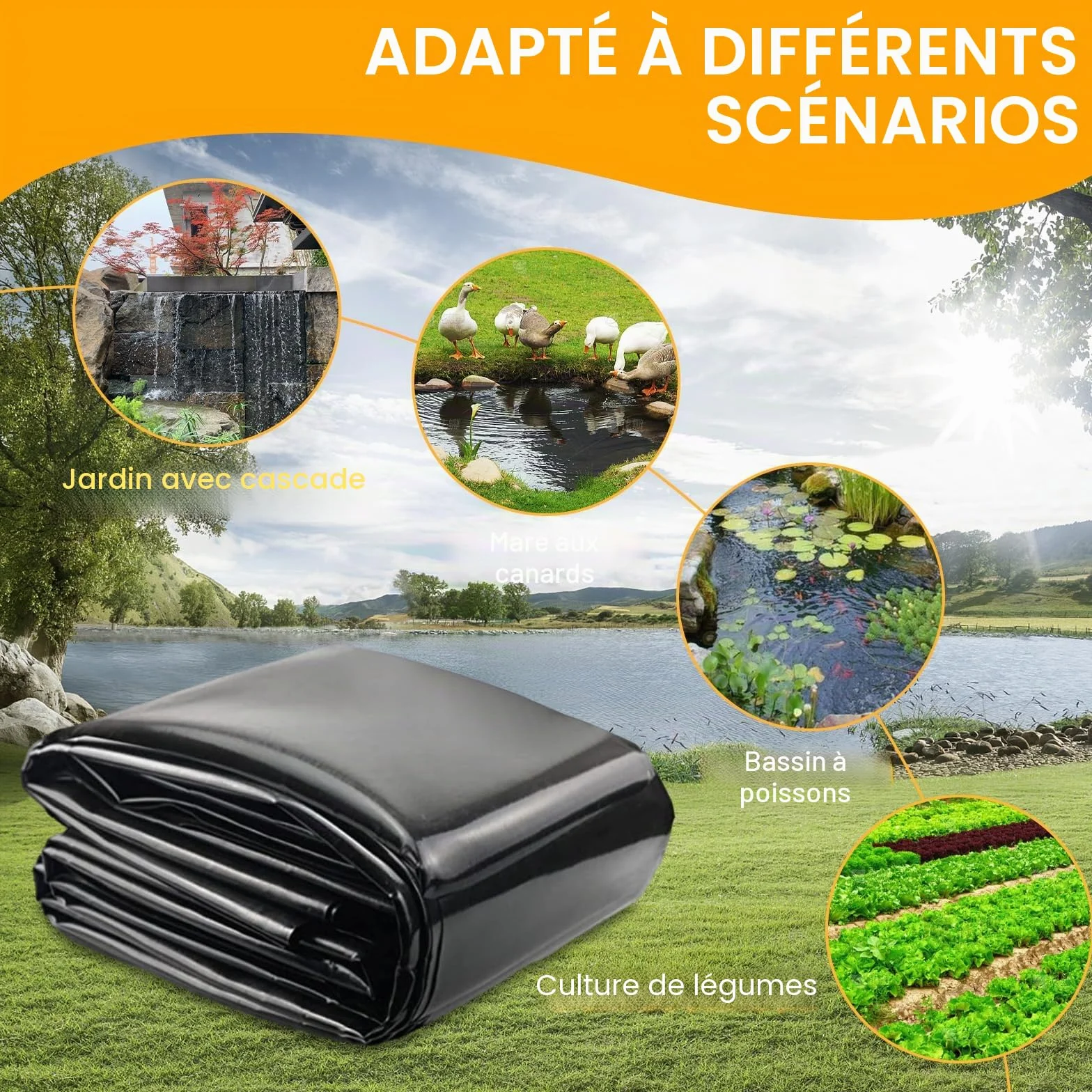 Bâche pour bassin 3 x 4 m Noir Polyéthylène haute densité Résistant aux UV