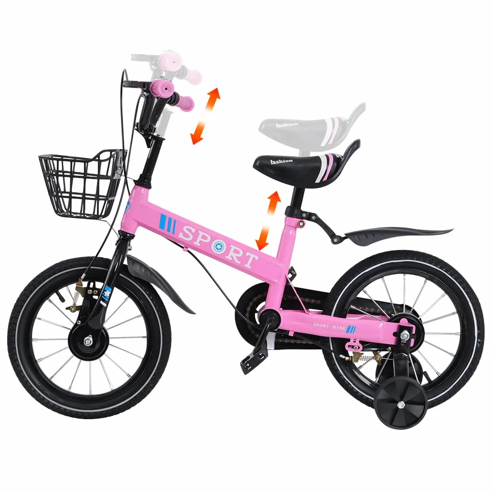 Bike Vélo Enfant avec Roues Stabilisatrices pour Débutant 2 à 8 Ans, Vélos en Acier Carbone avec Pédales et Rétropédalage, Vélo Tout Chemin Fille et Garçon