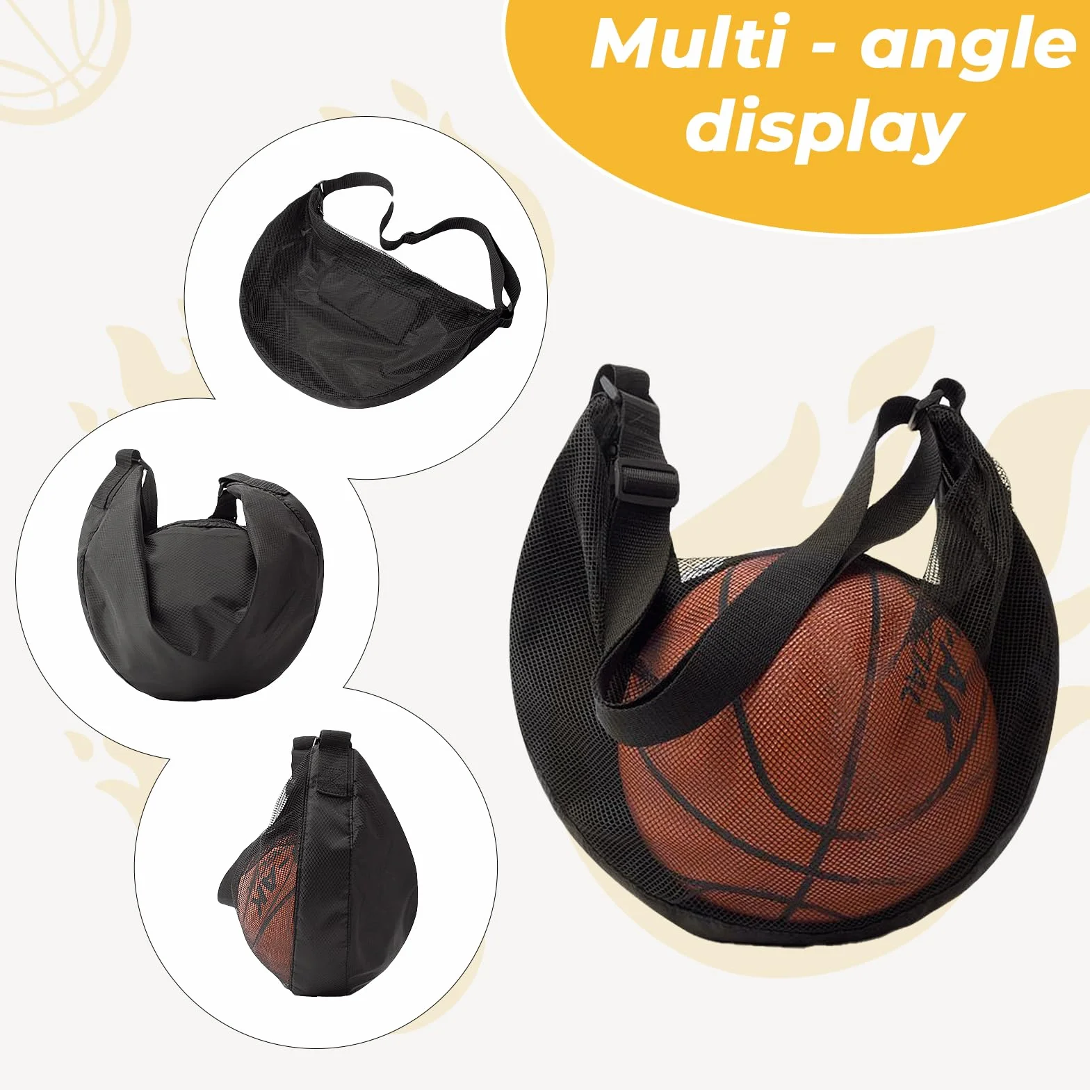 Sac à Ballon avec Poche zippée, bandoulière en Maille, Rangement pour équipement de Sport, Sac de Basket-Ball, Football, Volley-Ball, Rugby, Plage bandoulière