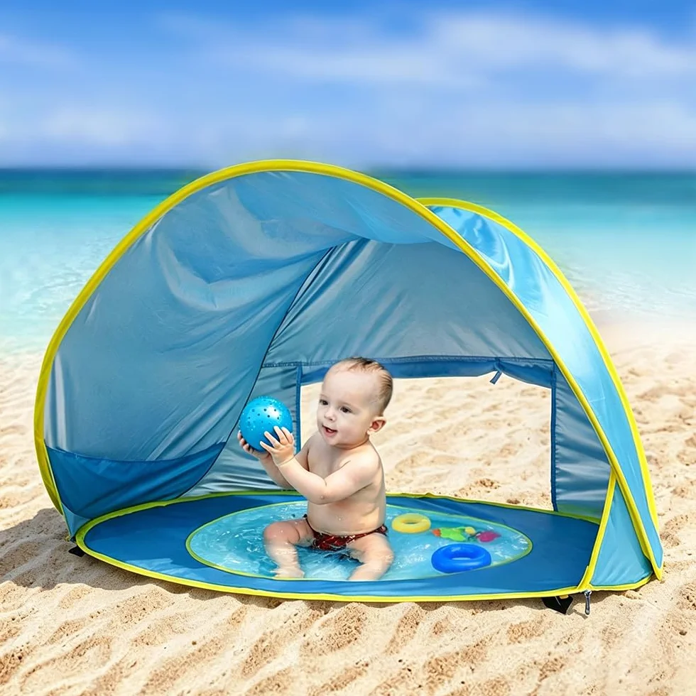 Tente de Plage, Tente Anti UV Bébé avec Protection UV 50, Tente pour Tout-Petits avec Sac de Transport Et Piquets, Fenêtre Zippée – Idéal pour Les Jeunes Enfants, Les Pique-Niques et Le Jardin