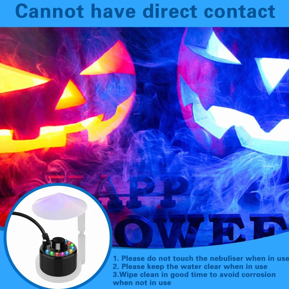 Brumisateur Ultrason Machine à Fumée Halloween 12 LED Colorées Mist Maker Protection Anti Flotteur