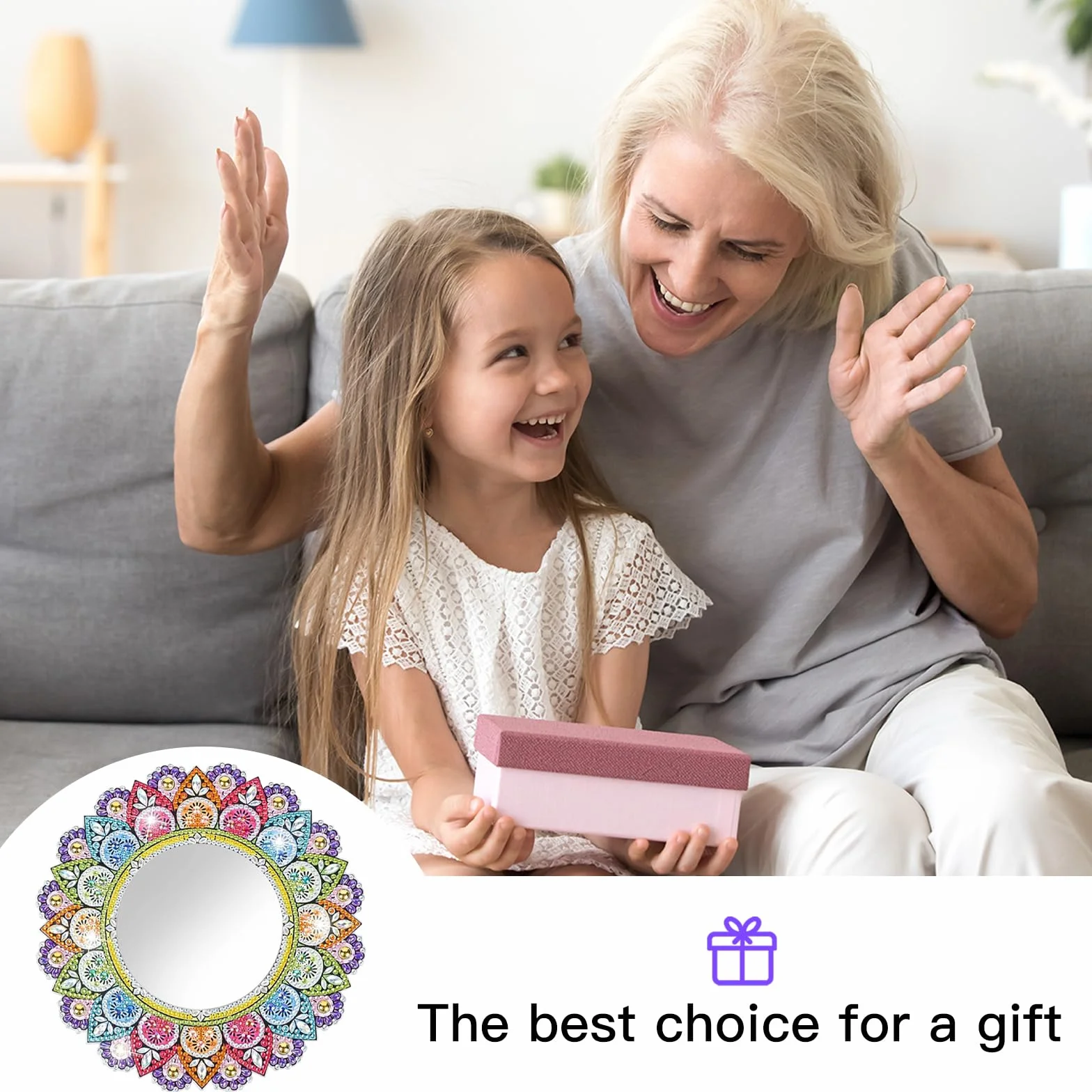 Binnan 5D Diamond Painting Mirror, Miroir de Maquillage Mandala, Miroir Diamant en Cristal pour Filles