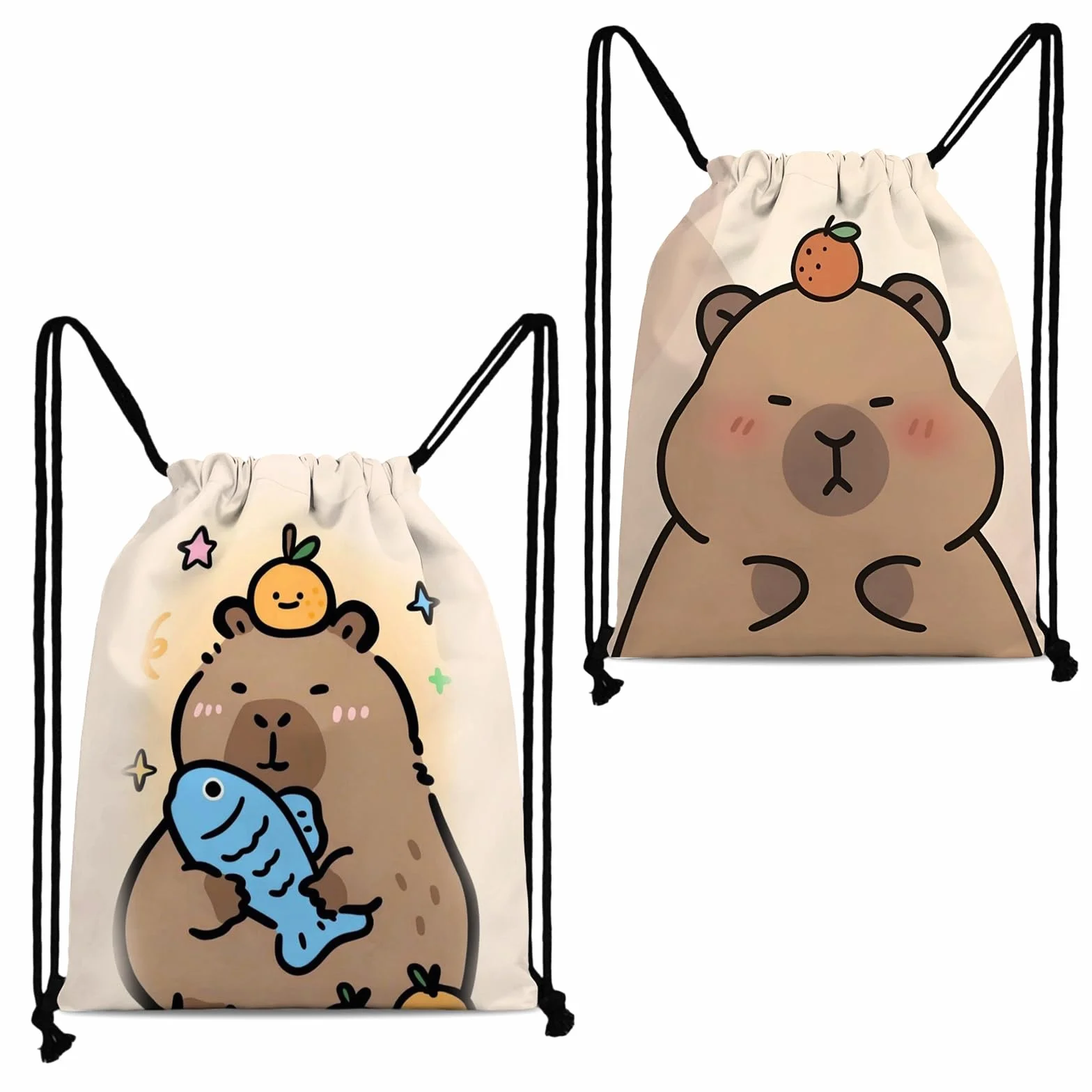 Sacs à Dos Sport à Cordon – Noir et Bleu Marine, Sac de Sport avec Bandes Réfléchissantes, Compartiment à Chaussures & Séparation Sec Humide, Sac Imperméable pour Hommes Femmes (Capybara 3)