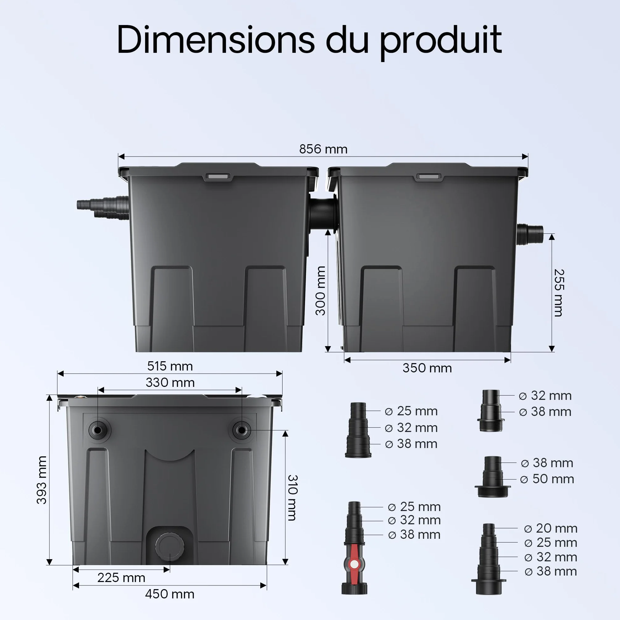 SunSun CBF-350B Filtre de bassin 60000 L NEO10000 pompe 10000l/h 80W CUV-236 lampe UV 36W 25m tuyau 25 mm CSP-250 écumeur 2500l/h 45W Y-distributeur