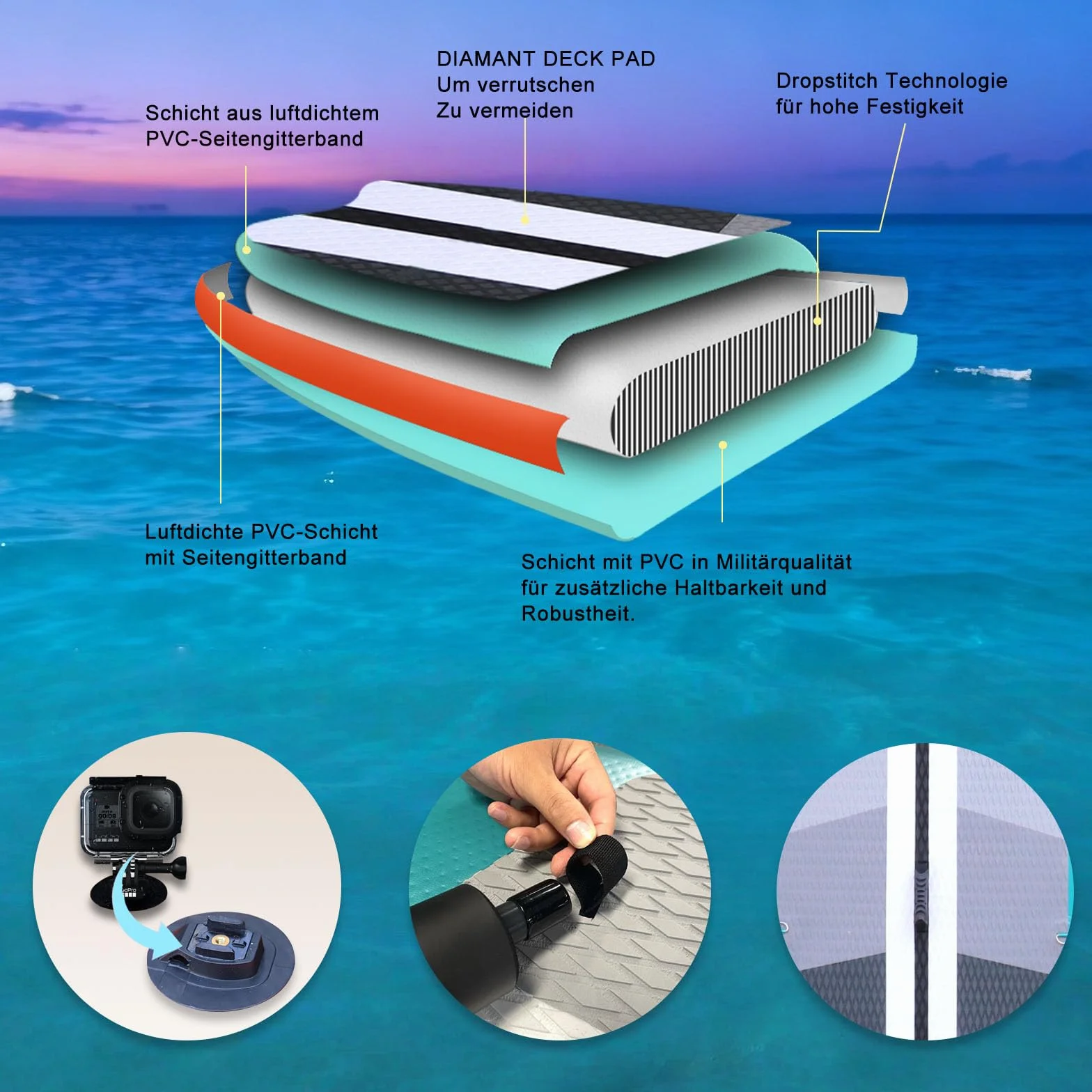 Stand up Paddle Gonflable Planches gonflables, siège Kayak,330 x 76 x 15 cm, jusqu'à 150 kg, Support GO-Pro, Pad intégré, 3 Ailes, Double pagaie réglable, Accessoires complets, Vert Menthe