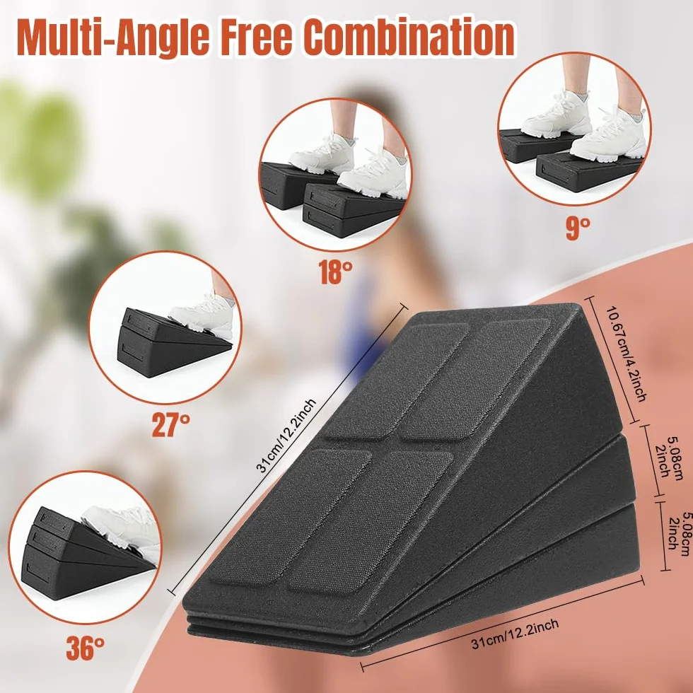Planche Inclinée Étirement Lot de 3 Cales Protection Genoux Réglable Slant Board pour Jambes Mollets Exercice Musculaire