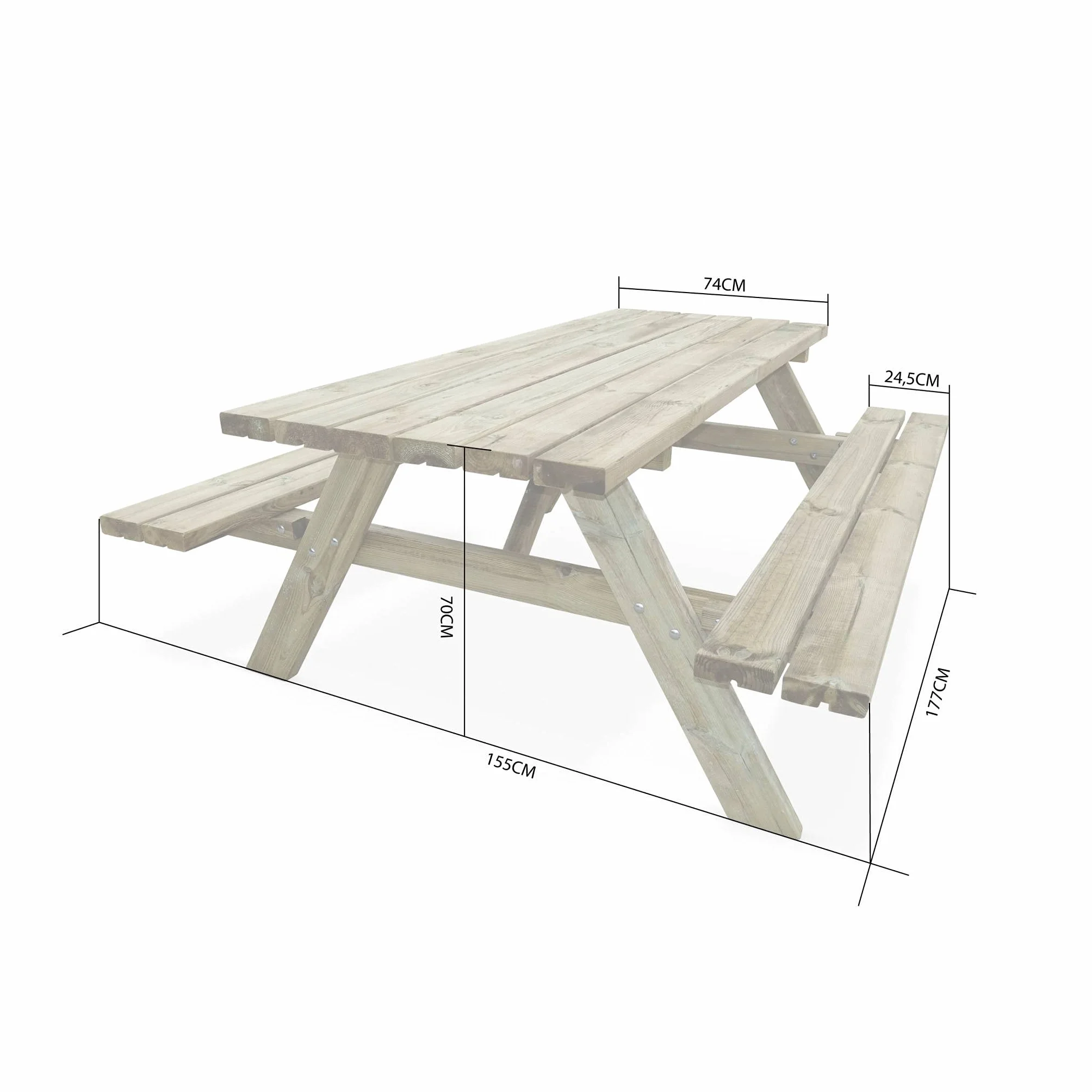 Alice's Garden Table de Pique Nique Bois de Pin 6 Places avec 2 Bancs Rabattables
