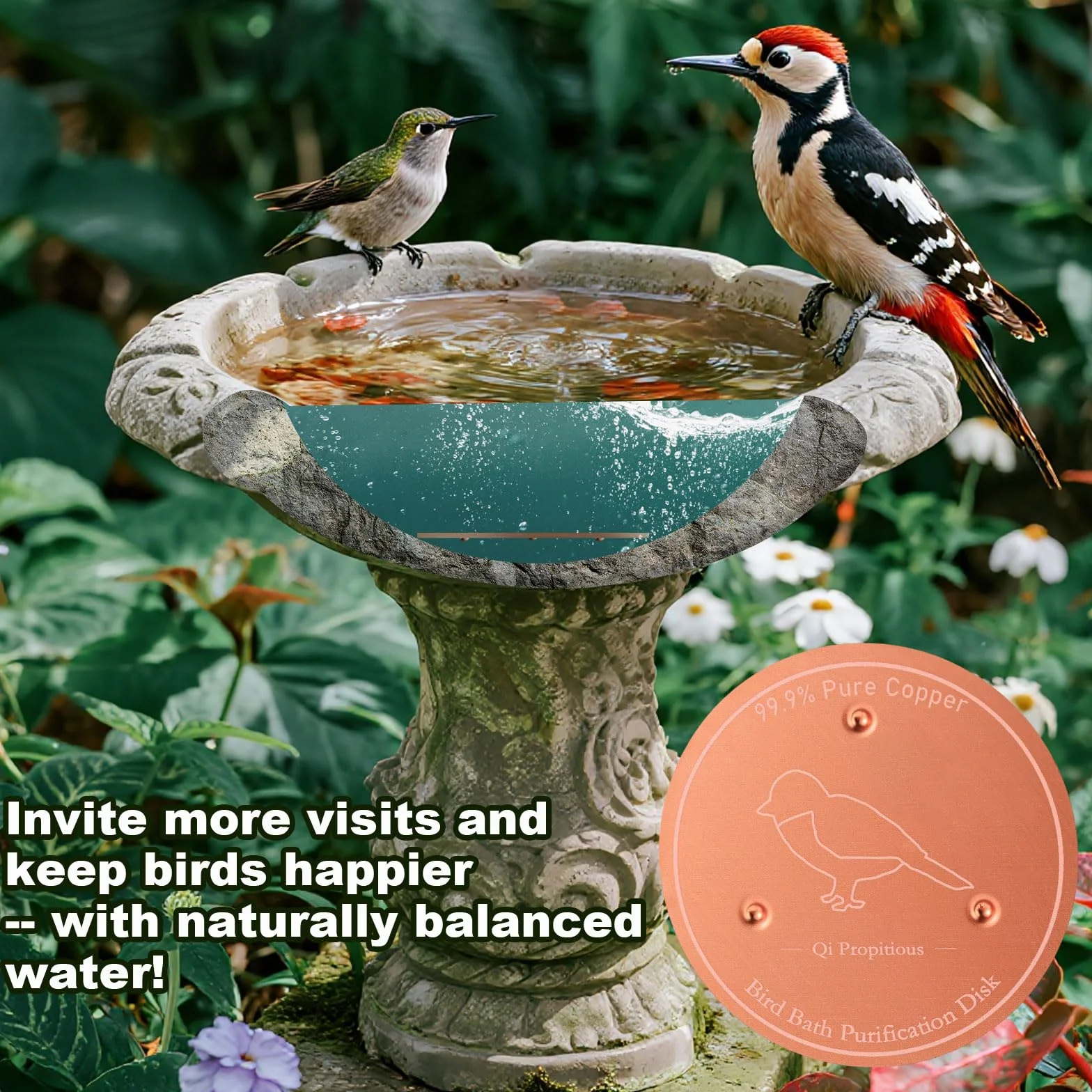 Lyreh Disque en Cuivre Bain d'oiseaux 10cm Support Triple Point Purification