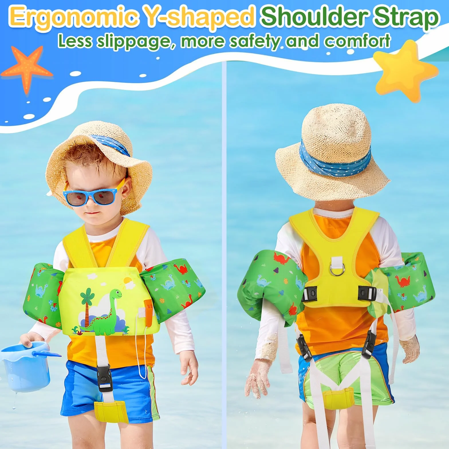 MoKo Gilet de Bain Enfant avec Boucle en D et Sifflet d'urgence, Équipement de Natation Filles Garçons