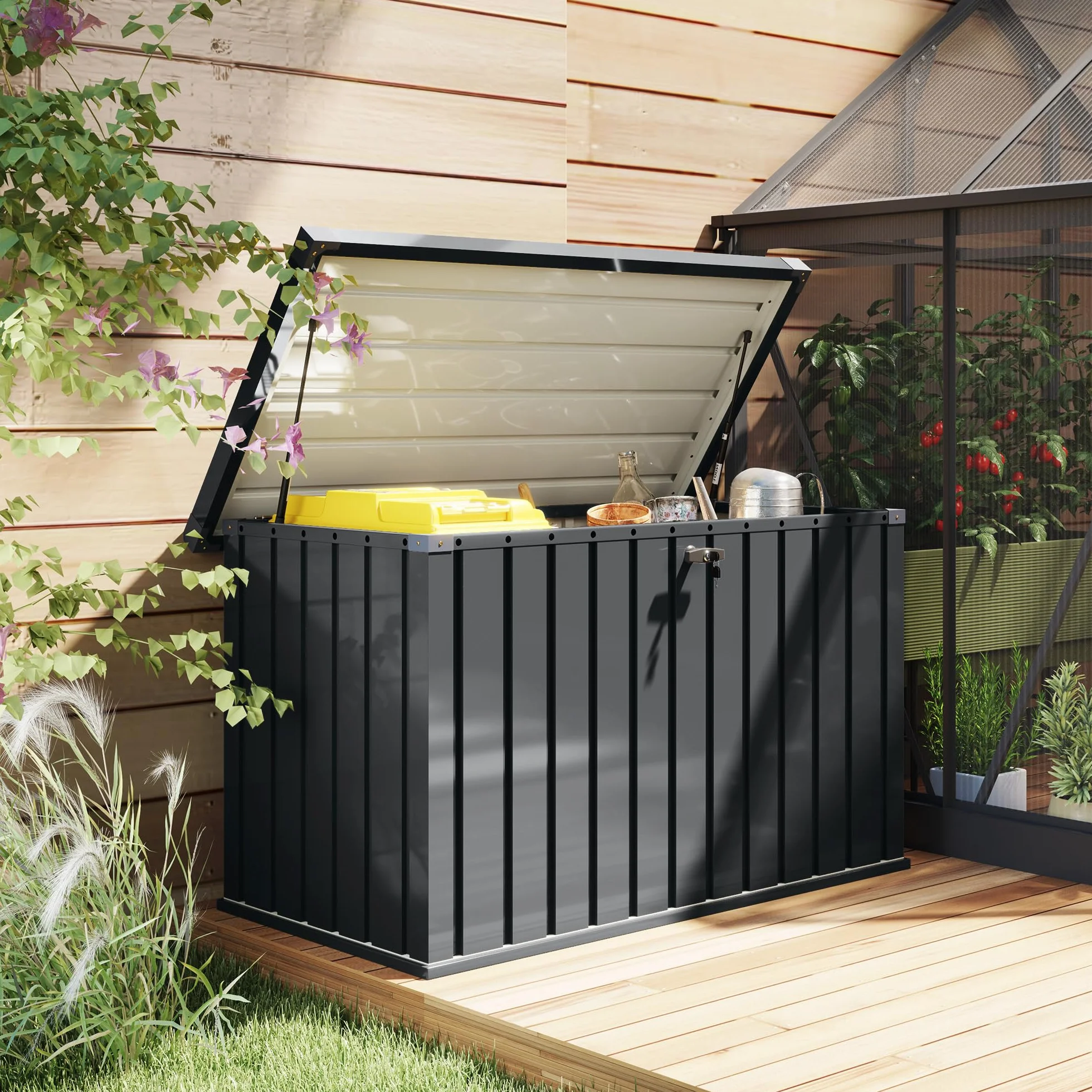 Outsunny coffre d'extérieur 400L acier galvanisé étanche 124x66x72 cm gris foncé