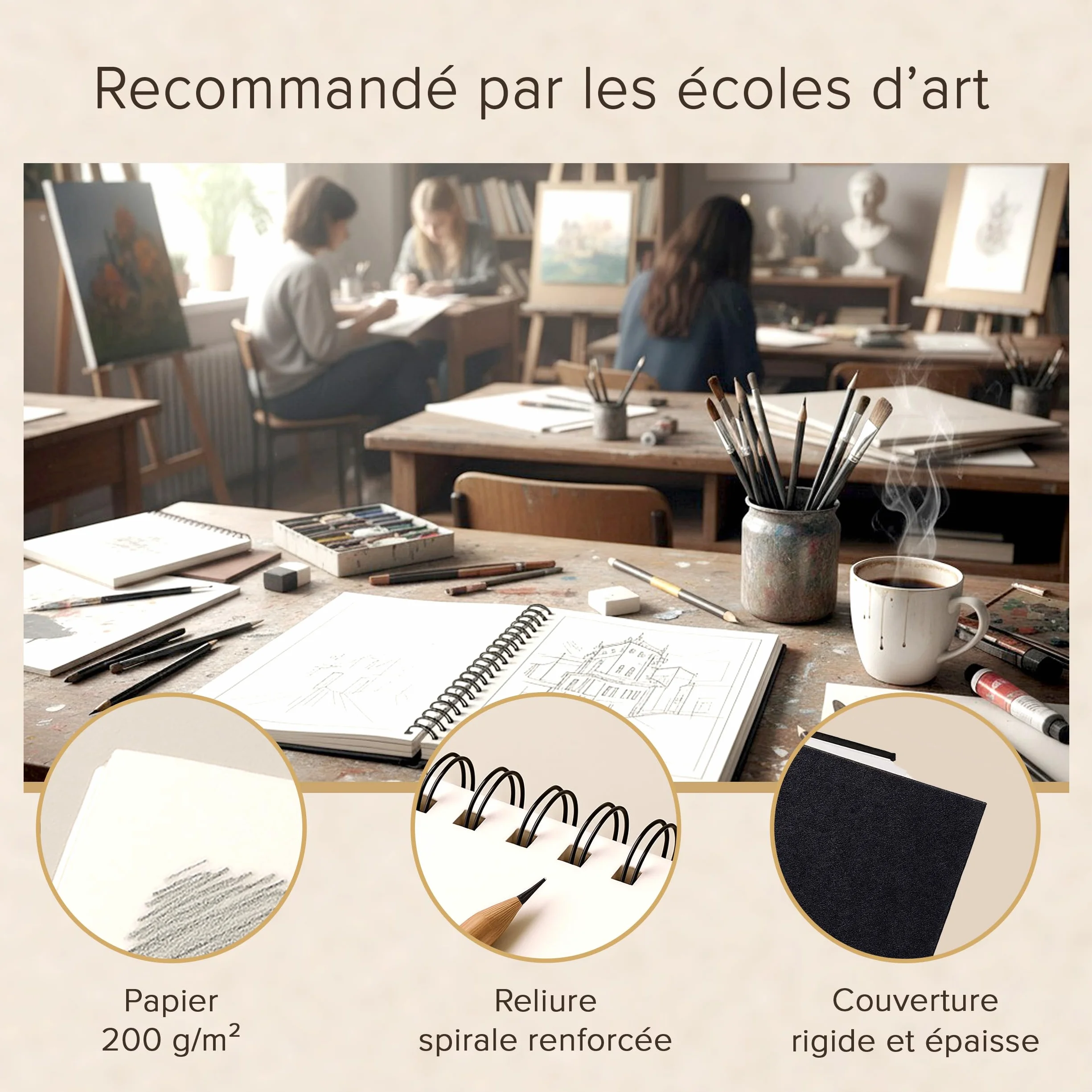 Carnet à Dessin Relié A4 200 GSM 21 x 29 cm 40 feuilles 80 Pages