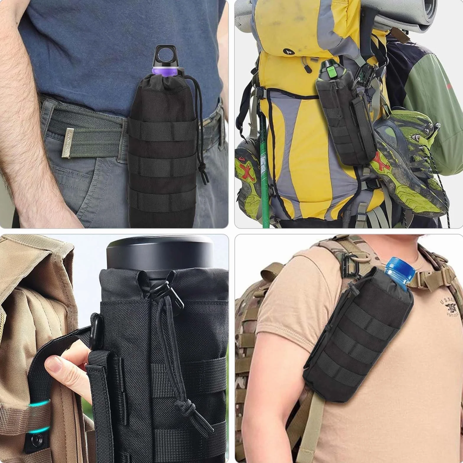 Porte Gourde Porte Gourde Sac à Dos Sac Gourde avec Cordon de Serrage Support Gourde Velo Sac Tactique Porte Gourde Randonnée pour Randonnée, Chasse, Camping, Entraînement