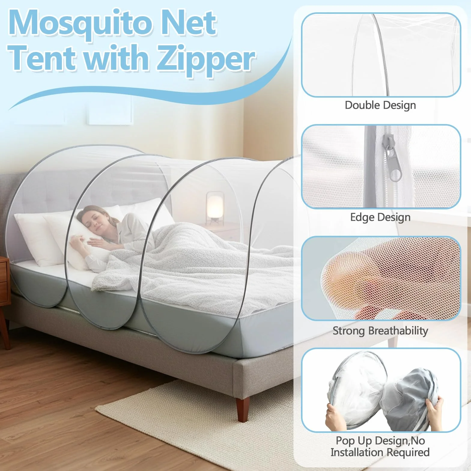 Moustiquaire De Voyage Pop Up 190 x 90 x 90 cm, Moustiquaire Pliable Ultra légère pour Chambre à Coucher, Camping, Extérieur, Installation Facile et Rapide