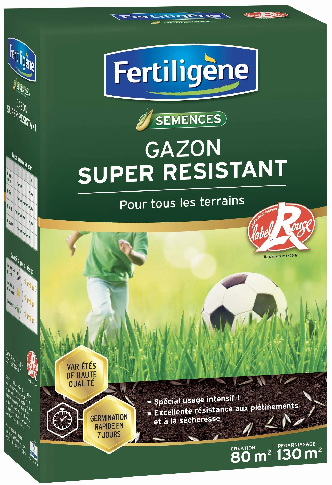 FERTILIGÈNE Gazon Super Résistant Label Rouge 1kg (40m²) – Haute Résistance Piétinement & Sécheresse