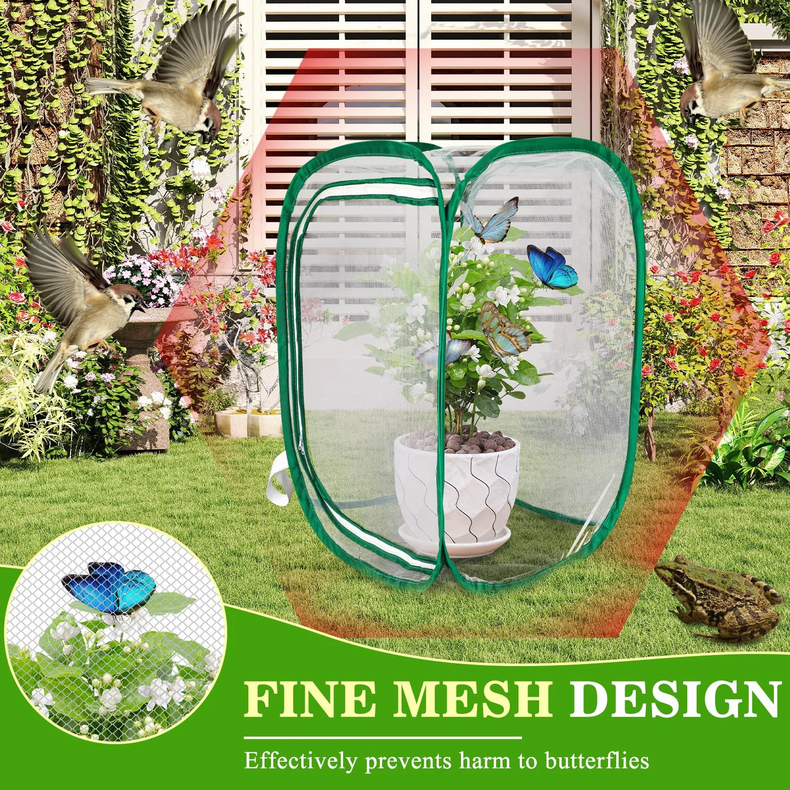 Cage à insectes pliable 40,6 x 40,6 x 61 cm habitat papillon couverture en maille pour plantes