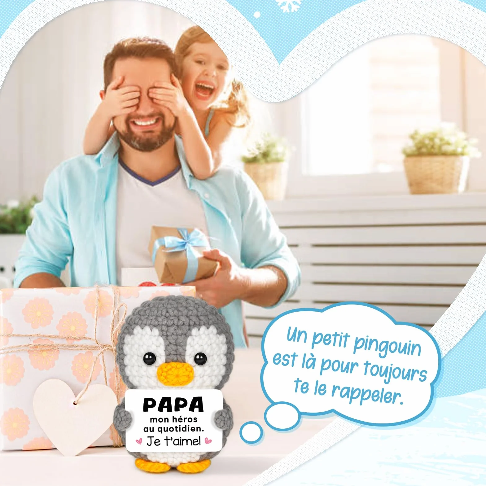 Gleevara Cadeau Fête des Pères - Pingouin Mignon Crocheté à la Main, Cadeau Anniversaire Homme