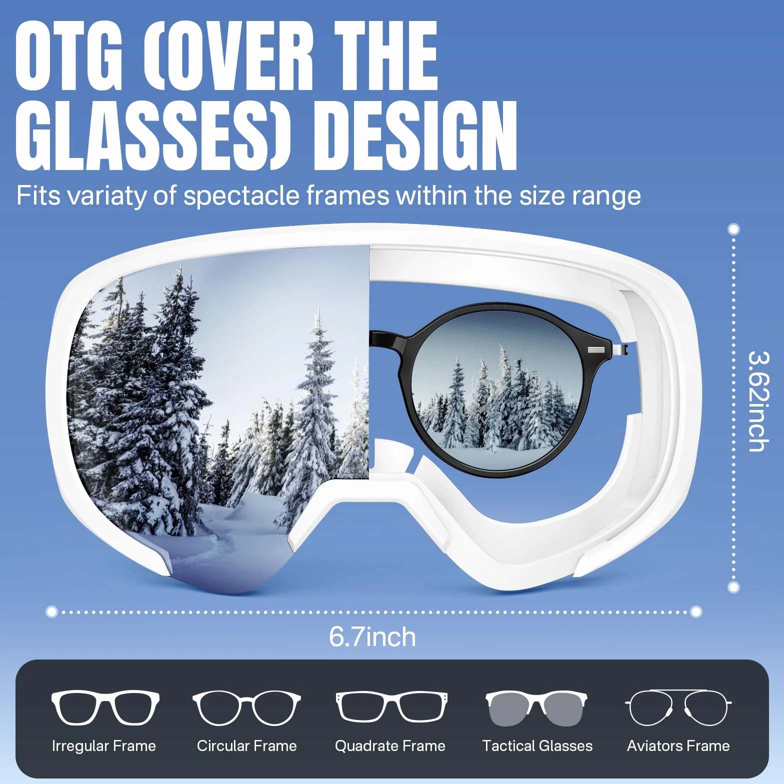 Masque de Ski OTG réglables, protection UV400, Lunettes de Snowboard pour ski snowboard