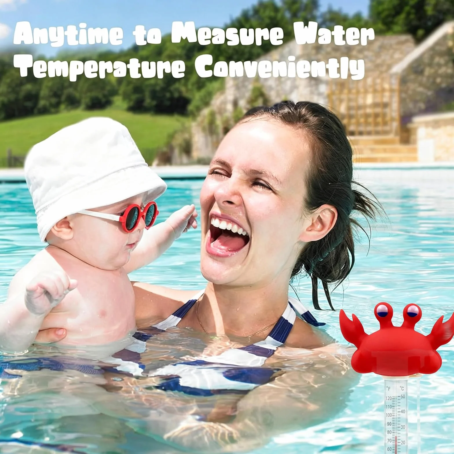 Thermomètre d'eau flottant piscine incassable cordon design cartoon crabe