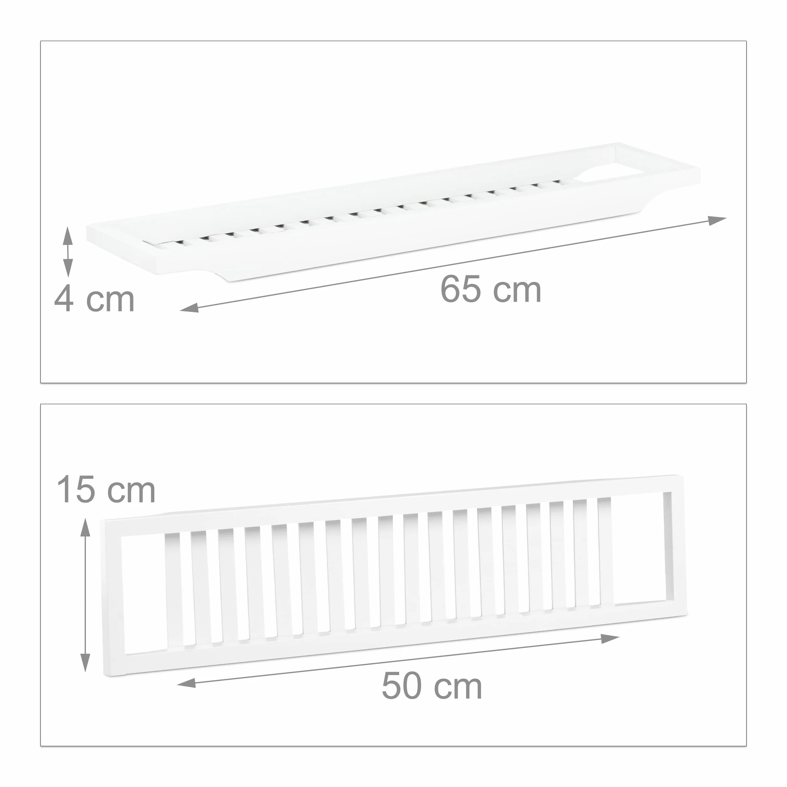 Relaxdays Pont de baignoire tablette en bambou blanc laqué 67.8 x 16.6 x 5.4 cm