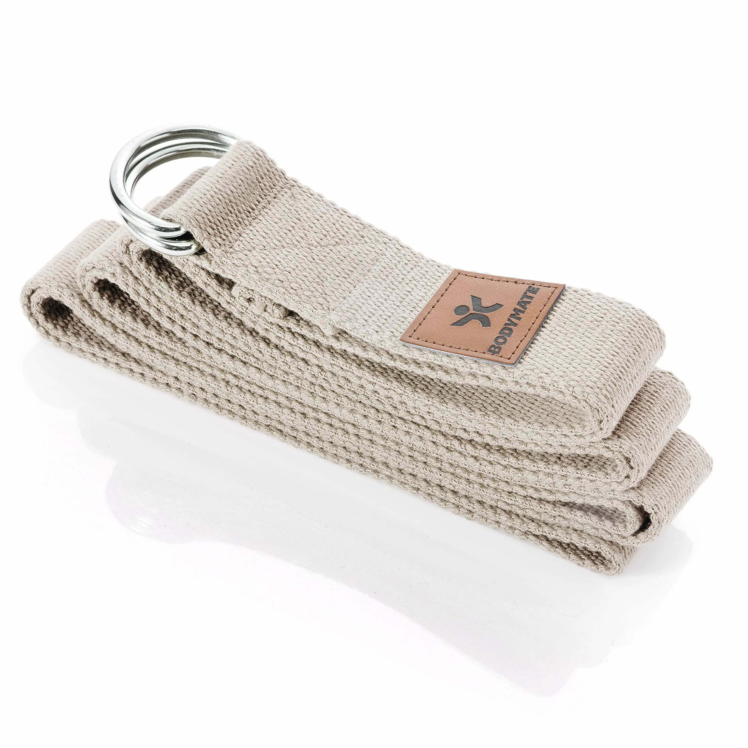 BODYMATE Ceinture de Yoga avec Anneaux en métal, Sangle de Yoga pour débutants et Professionnels, Boucle de Yoga 100% Coton, Sangle d'étirement 250cm Long et 3,8cm Large