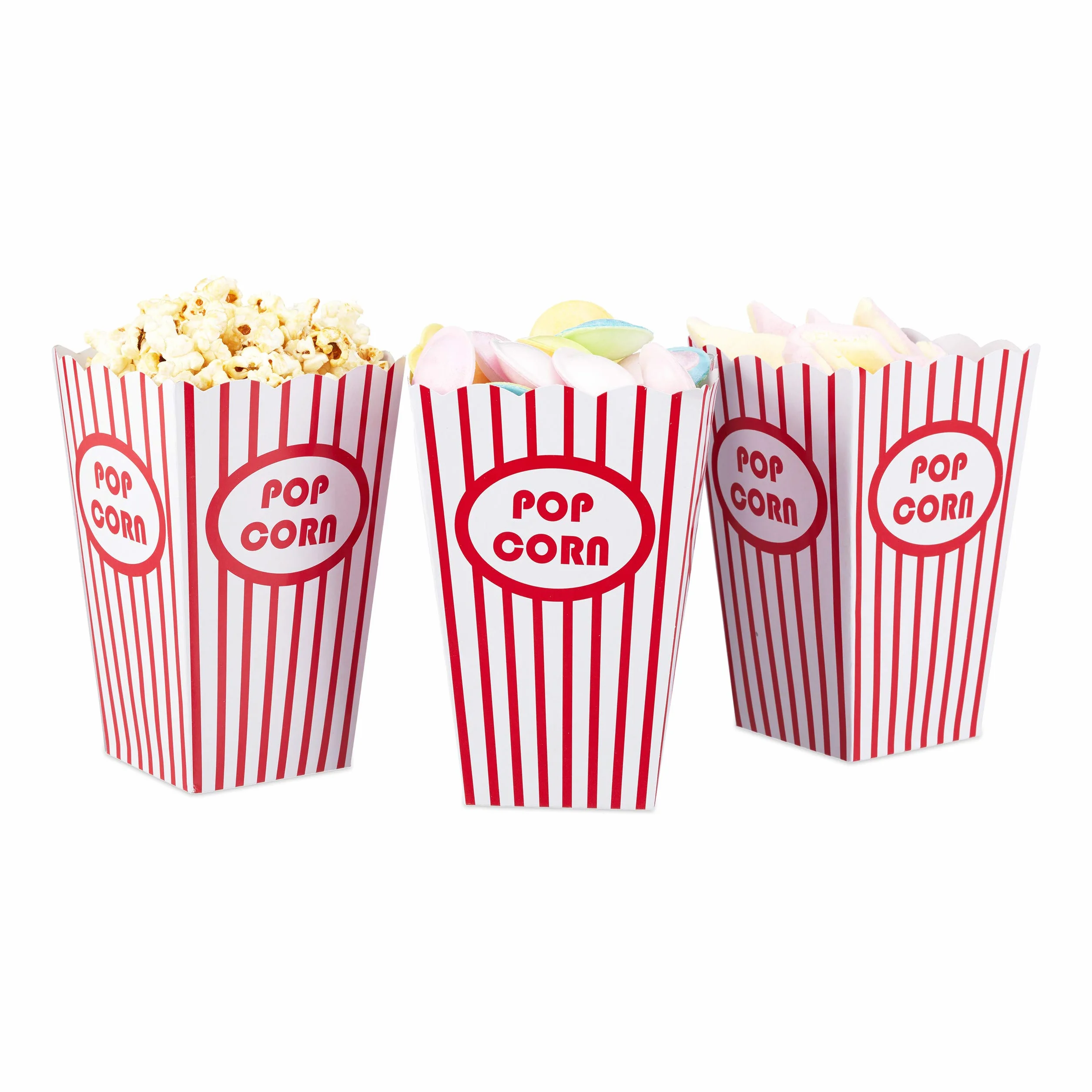 Relaxdays Boîtes à Pop-Corn Lot de 48, Carton Blanc-Rouge, Rétro