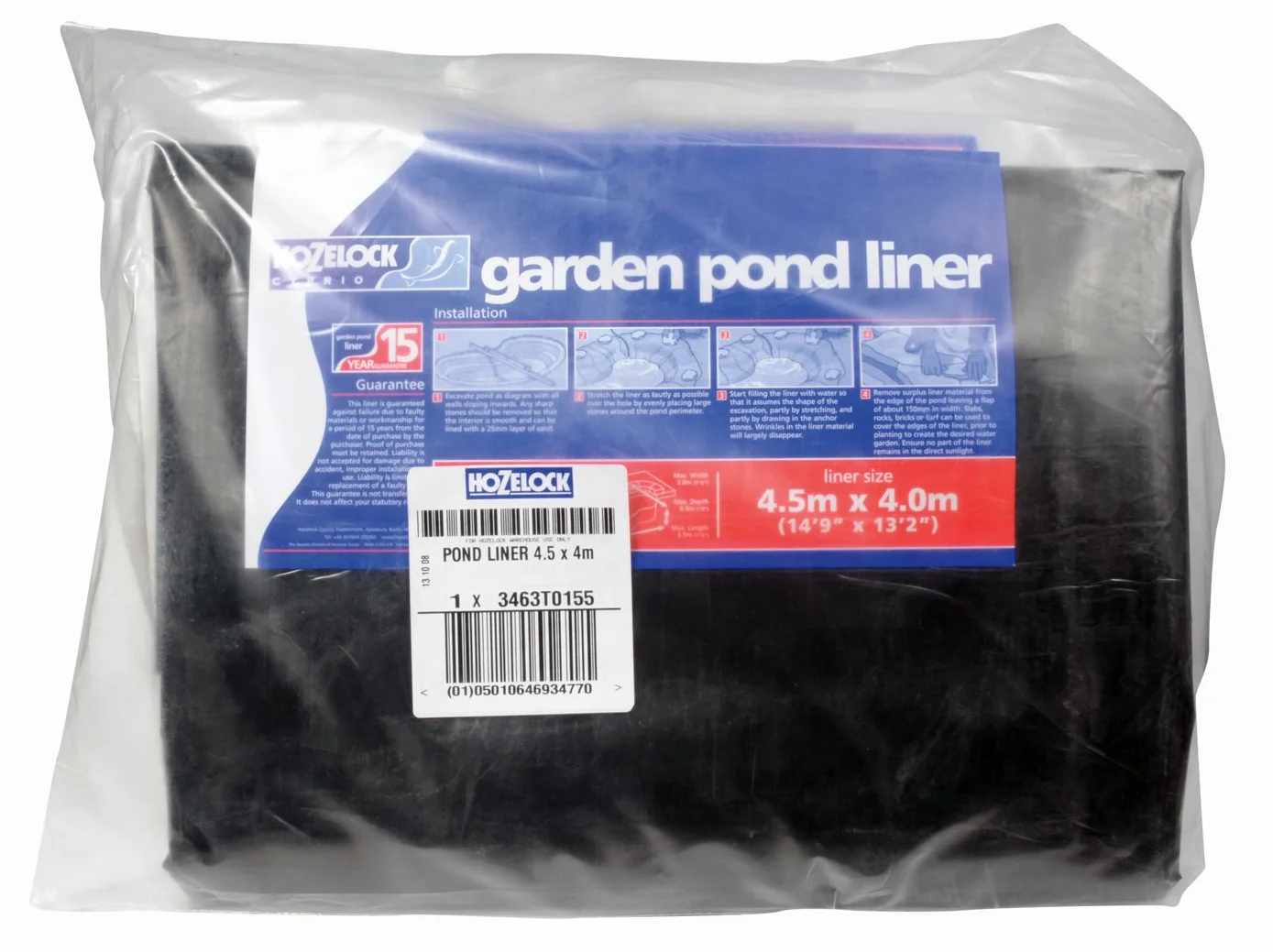 HOZELOCK Bâche de Bassin Taille L 4,5m x 4m Liner Robuste Durable