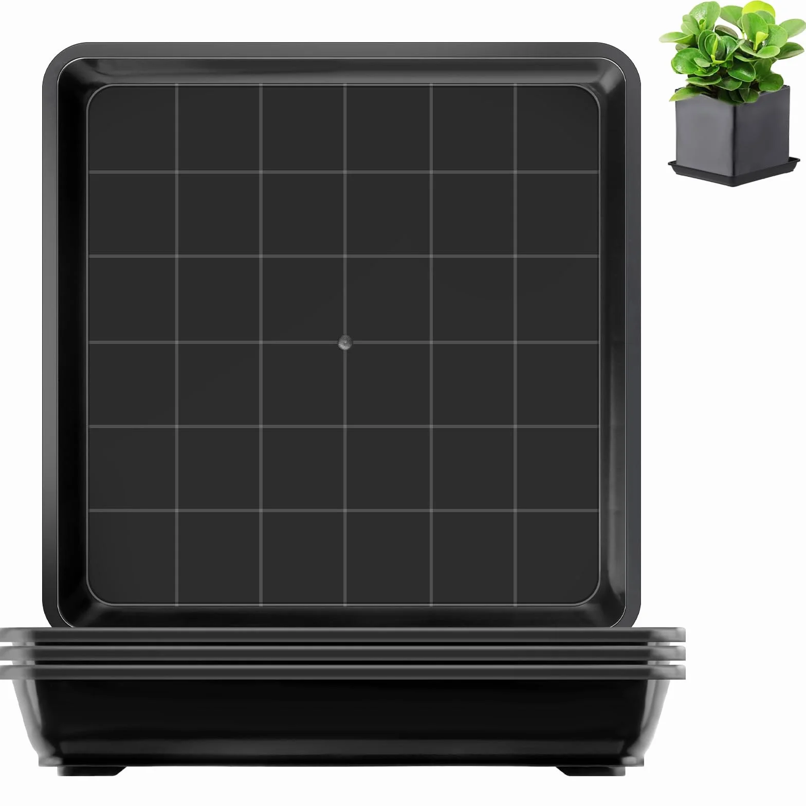 Soucoupe Carrée 35x35cm Noir Plastique Pot de Fleur Extérieur Intérieur 4 Pièces