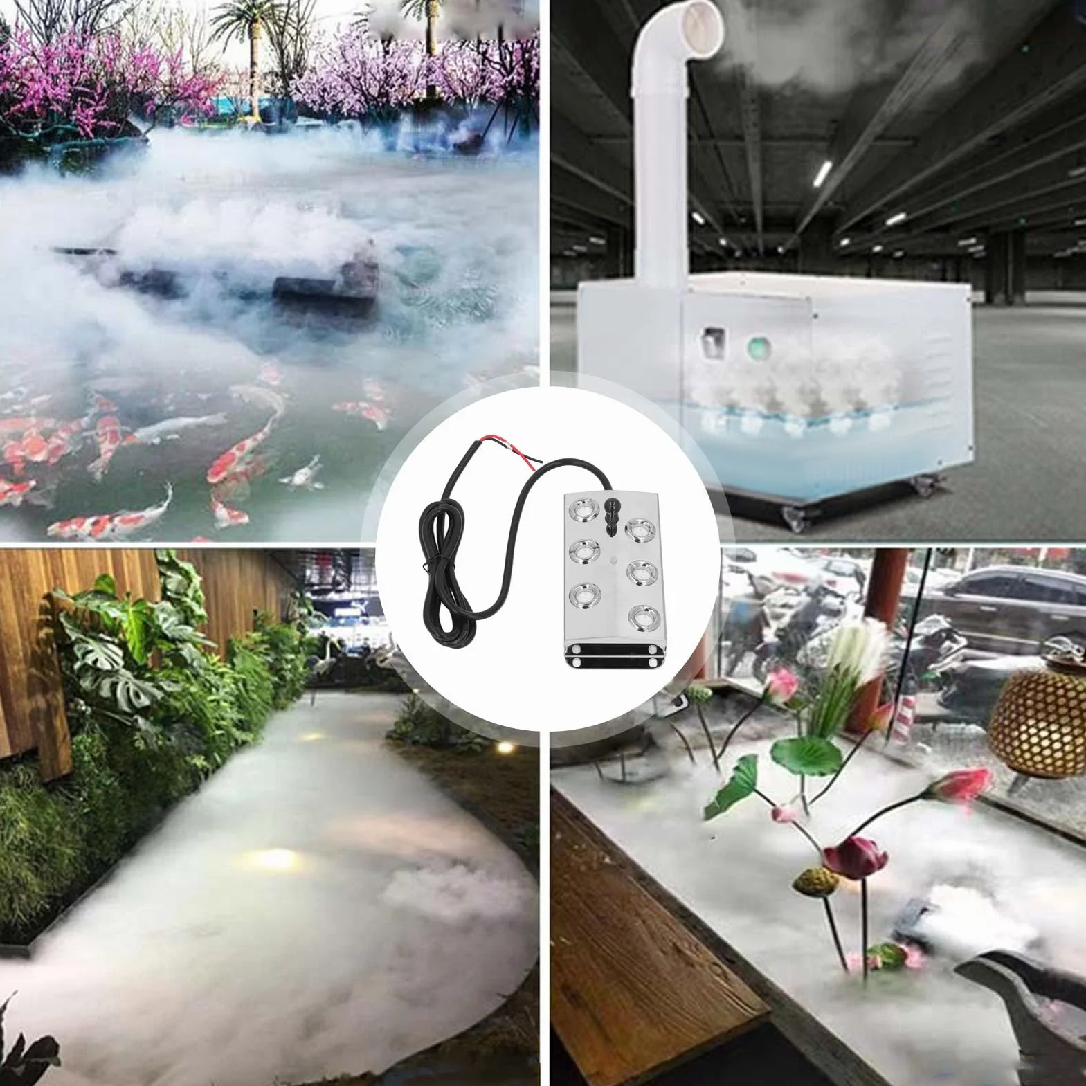 Brumisateur à Ultrasons 6 Têtes 4,5 L/H pour Fontaine d'Étang avec Câble 1,5 M