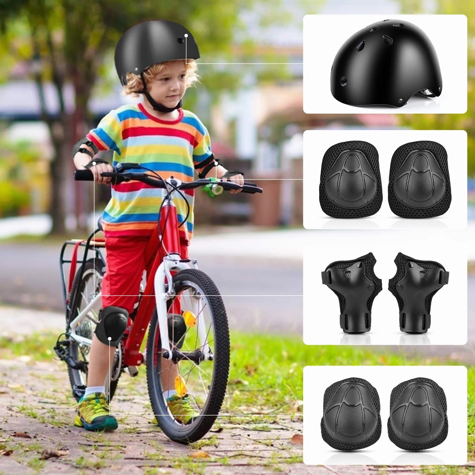 Jim's Store Casque Protection Enfant Vélo Kit de Protection Roller Enfant Casque Ajustable Coudières Genouillère Protège-Poignets Ensemble de Protection enfant Sport Skateboard Velo Roller Patin Trottinette