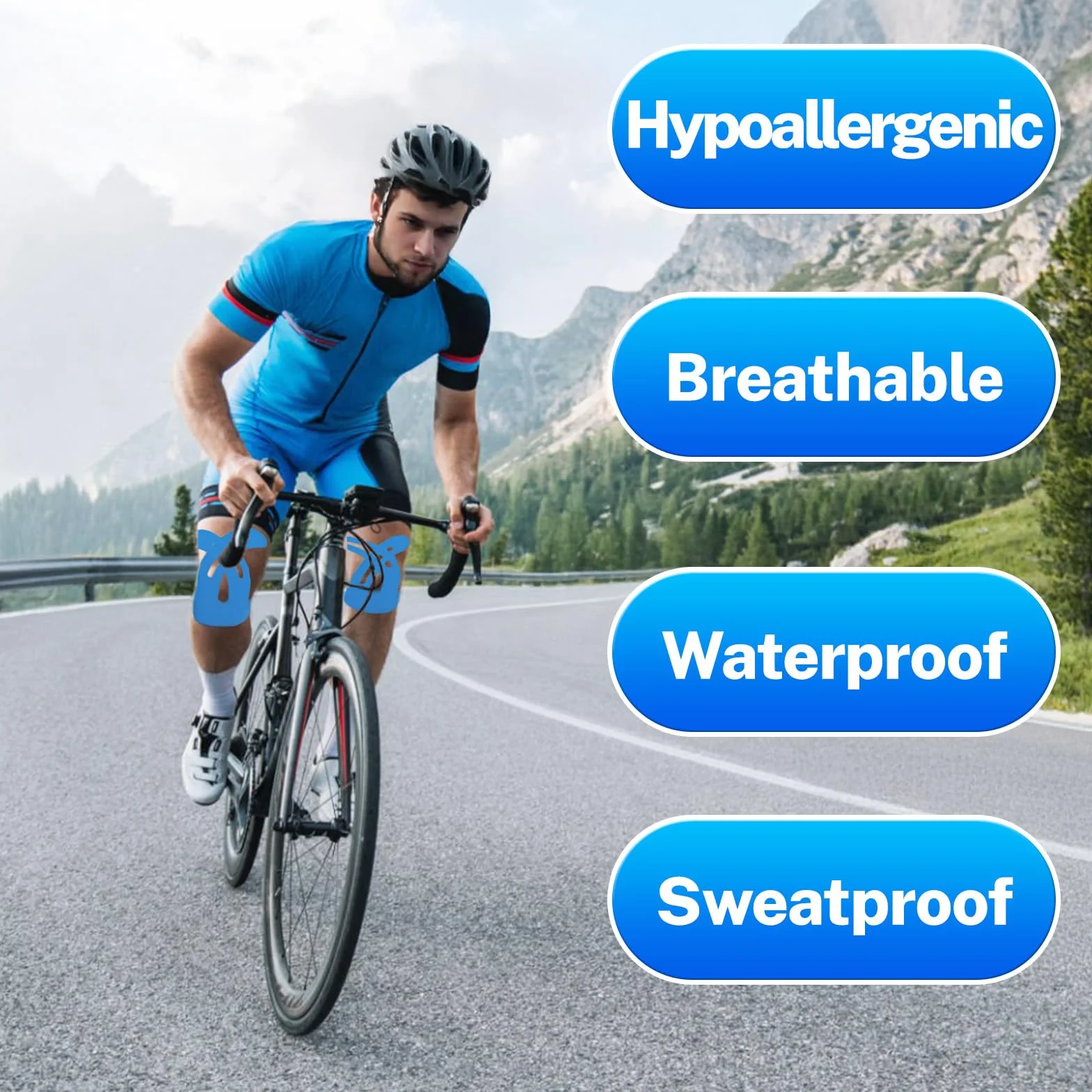 10 pièces Prédécoupées Tape Kinesiologie Genou Tape bleu - kinesio tape bande kinesiologie, résistant à l'eau & doux pour la peau Ruban de physiothérapie douleurs genoux correction de la posture