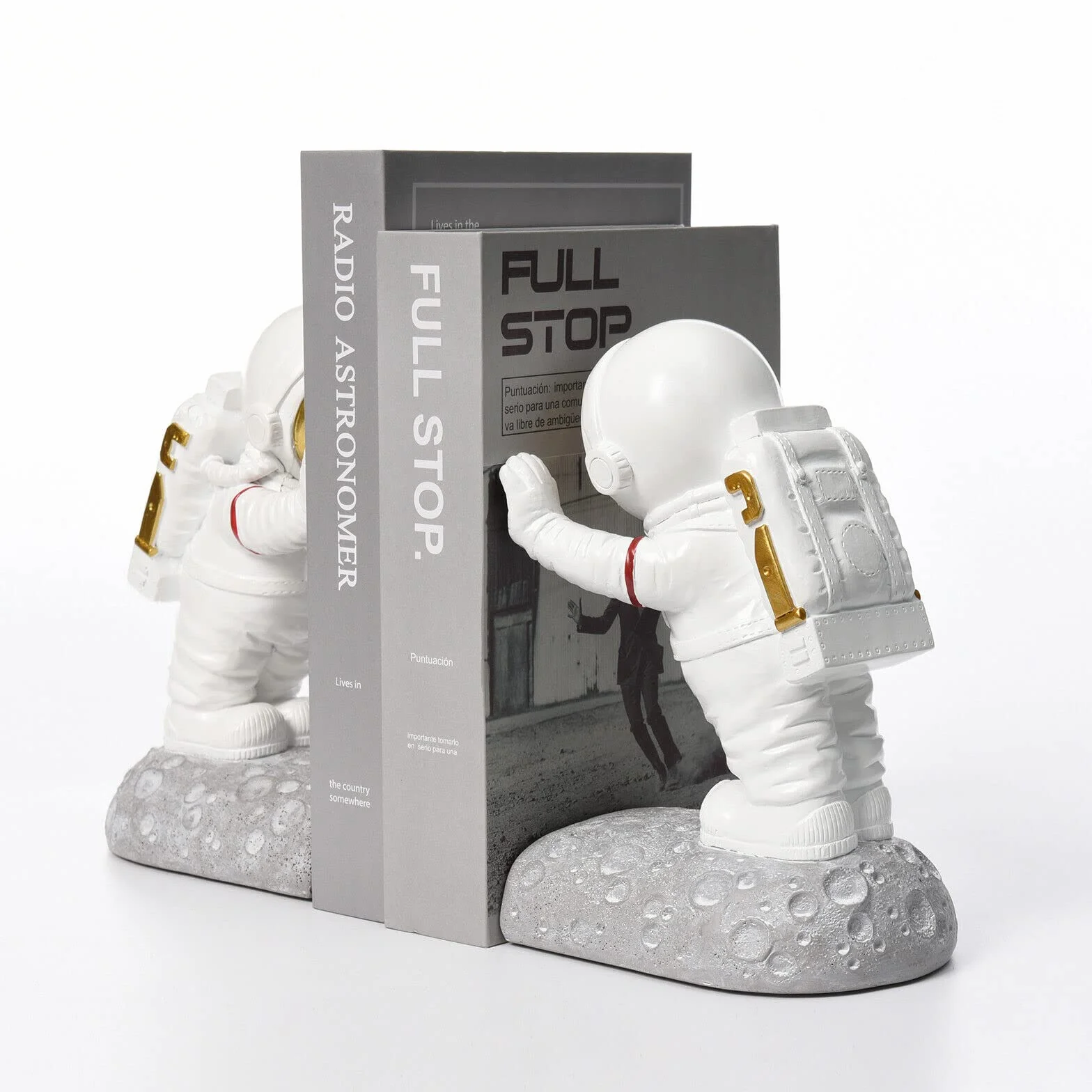 Ensemble de serre-livres décoratifs astronautes poussant Blanc ASTRO1