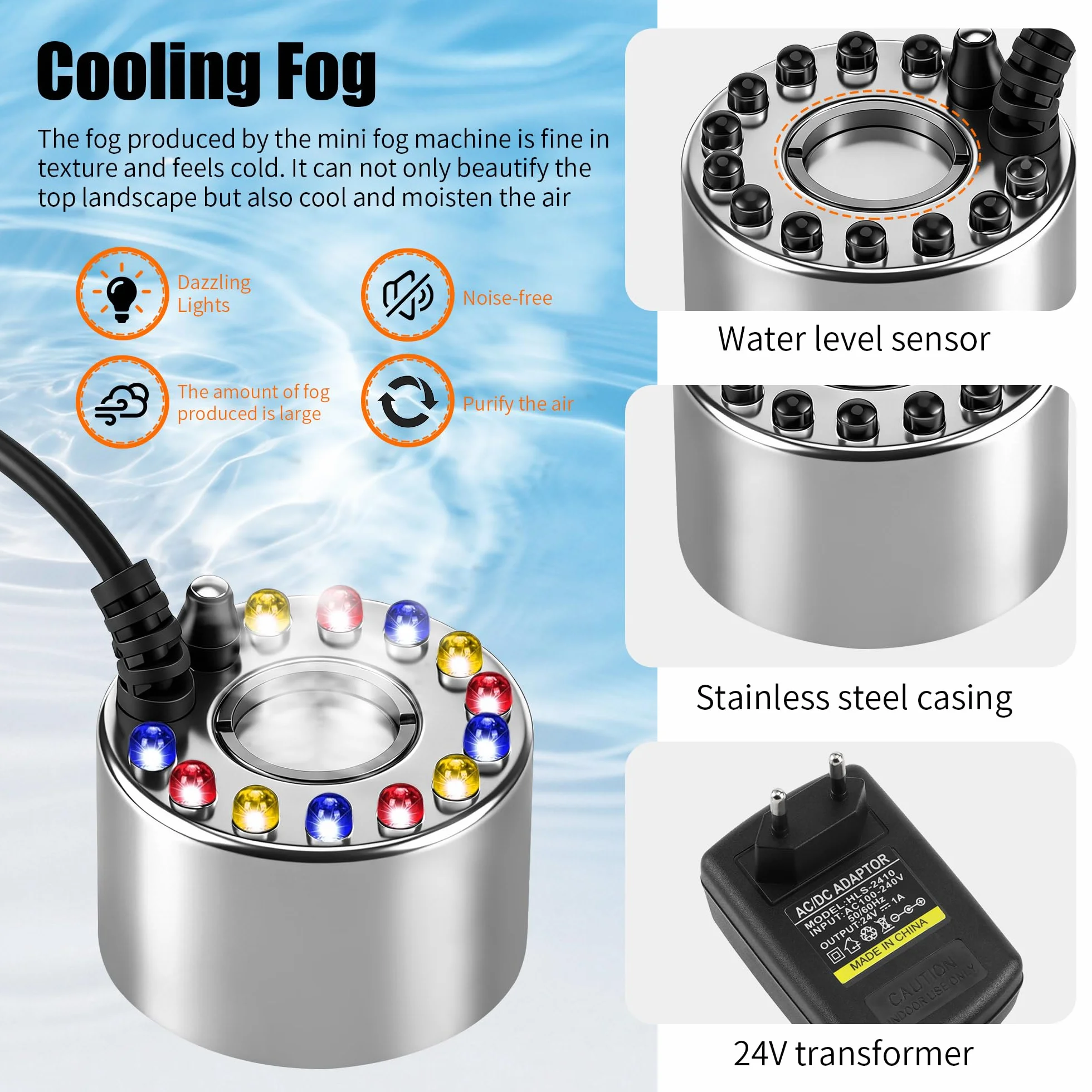 Brumisateur à Ultrasons Mini avec Adaptateur 24V pour Fontaine Étang Brouillard Décoration