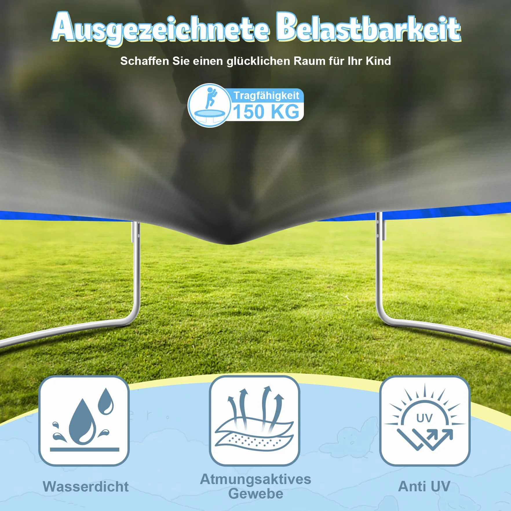 Trampoline de jardin avec filet de sécurité certifié TÜV GS, imperméable, résistant aux UV