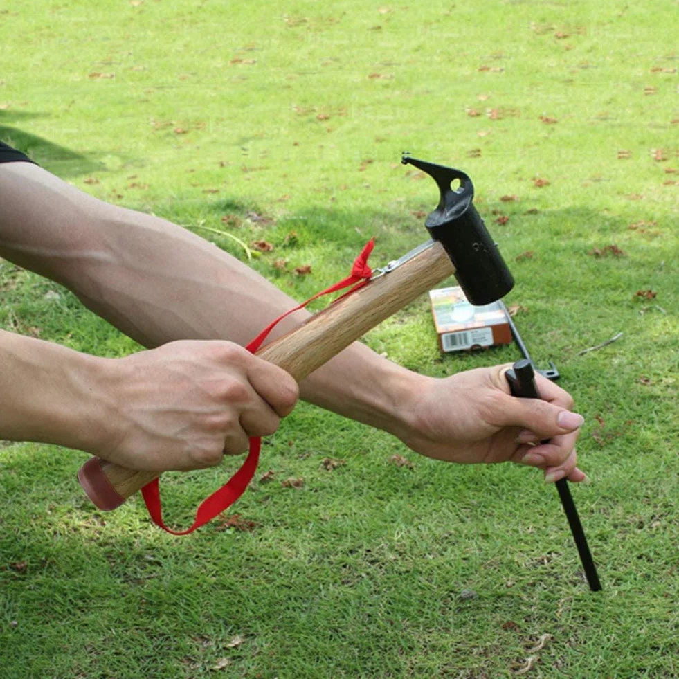 Marteau pour tente de camping en acier au carbone, extracteur de piquets multifonctionnel avec sangle de retenue