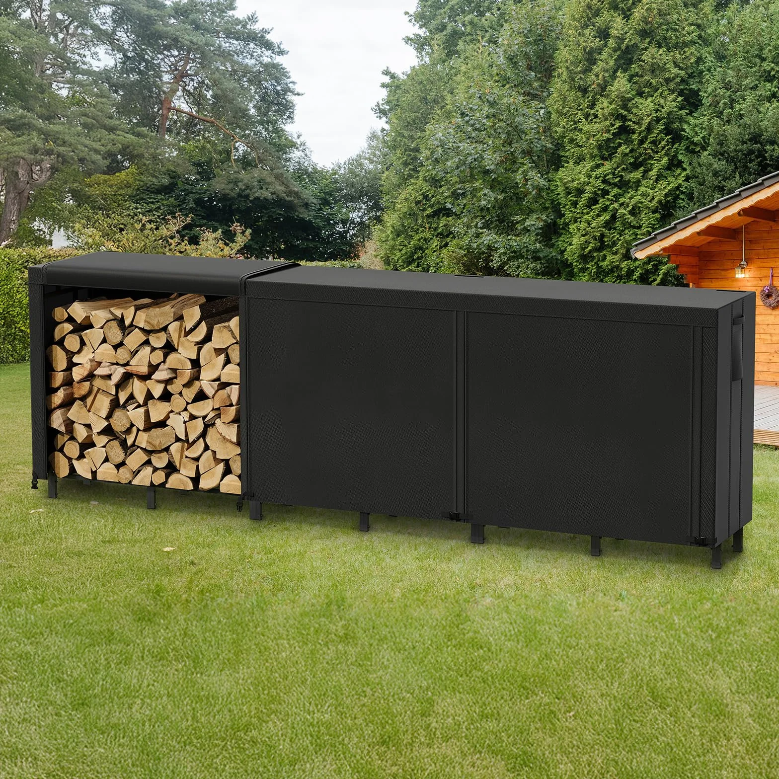 Lifewit Rangement Bois Porte Buche Panier Buche 365x58x122cm Impermeable Exterieur Noir