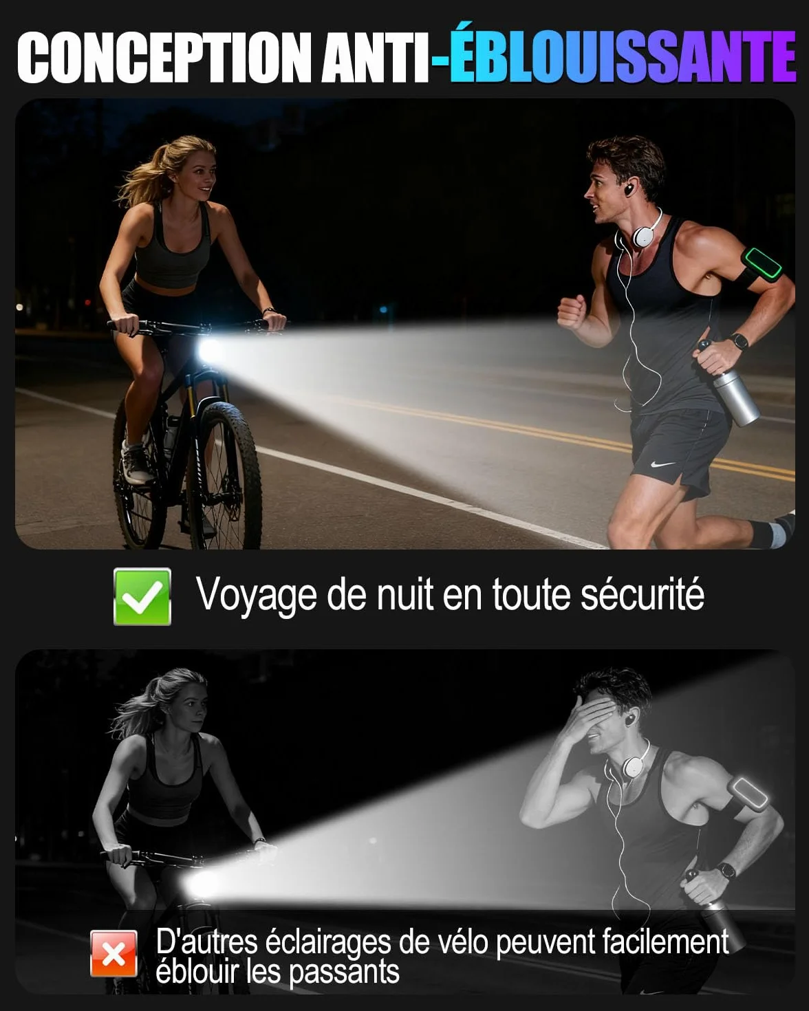 Lumiere Velo LED Ultra Puissant, Éclairage Vélo Avant et Arrière 6+4 Modes, Luminosité élevée, Rechargeable USB, Étanche IPX4, Luminosité Réglable, Facile à Installer Lampe Vélo pour VTT, VTC